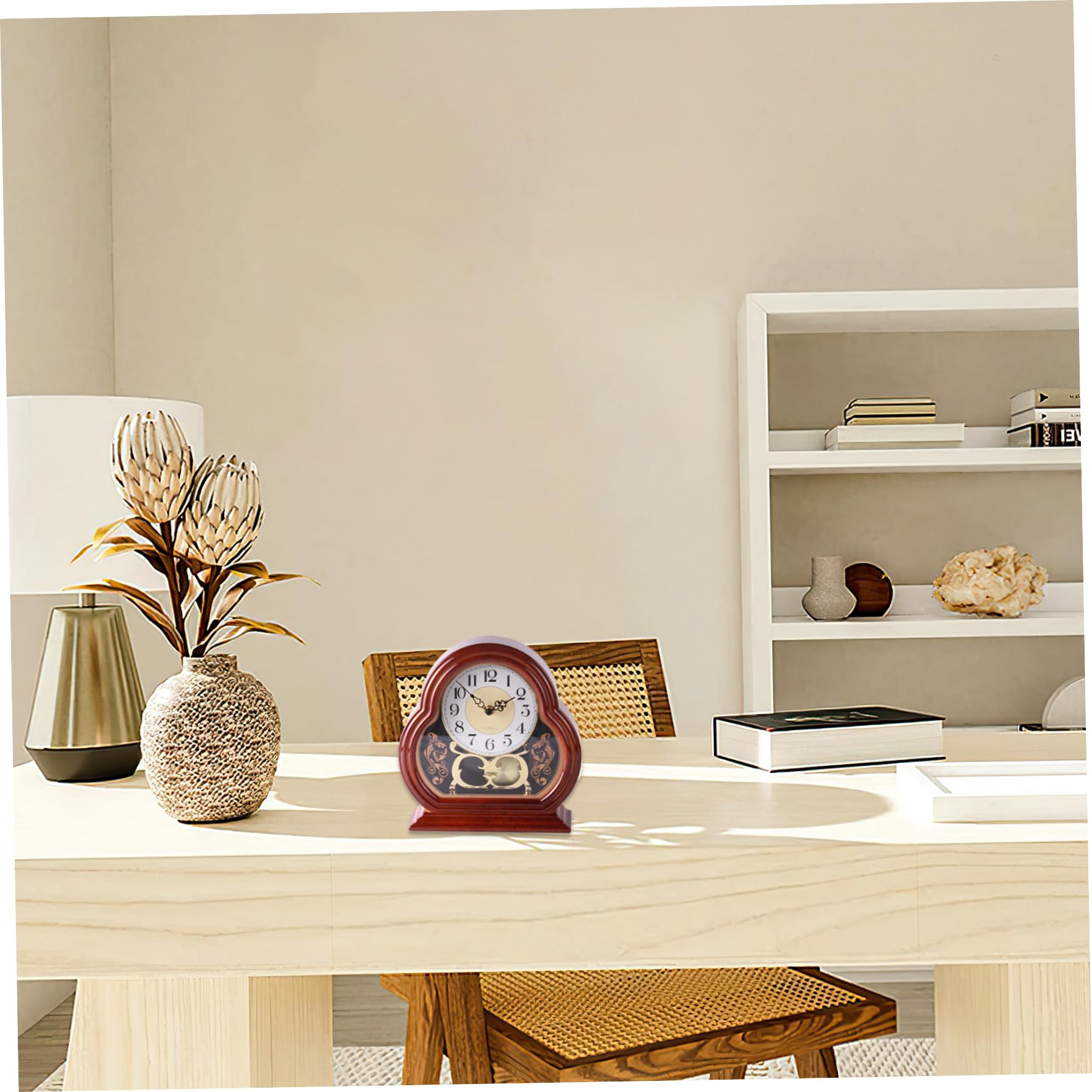 Relojes de sobremesa para sala de estar, relojes de sobremesa para sala de estar, reloj de repisa silencioso, reloj de mesa de madera de nogal vintage, funciona con pilas con péndulo oscilante para u