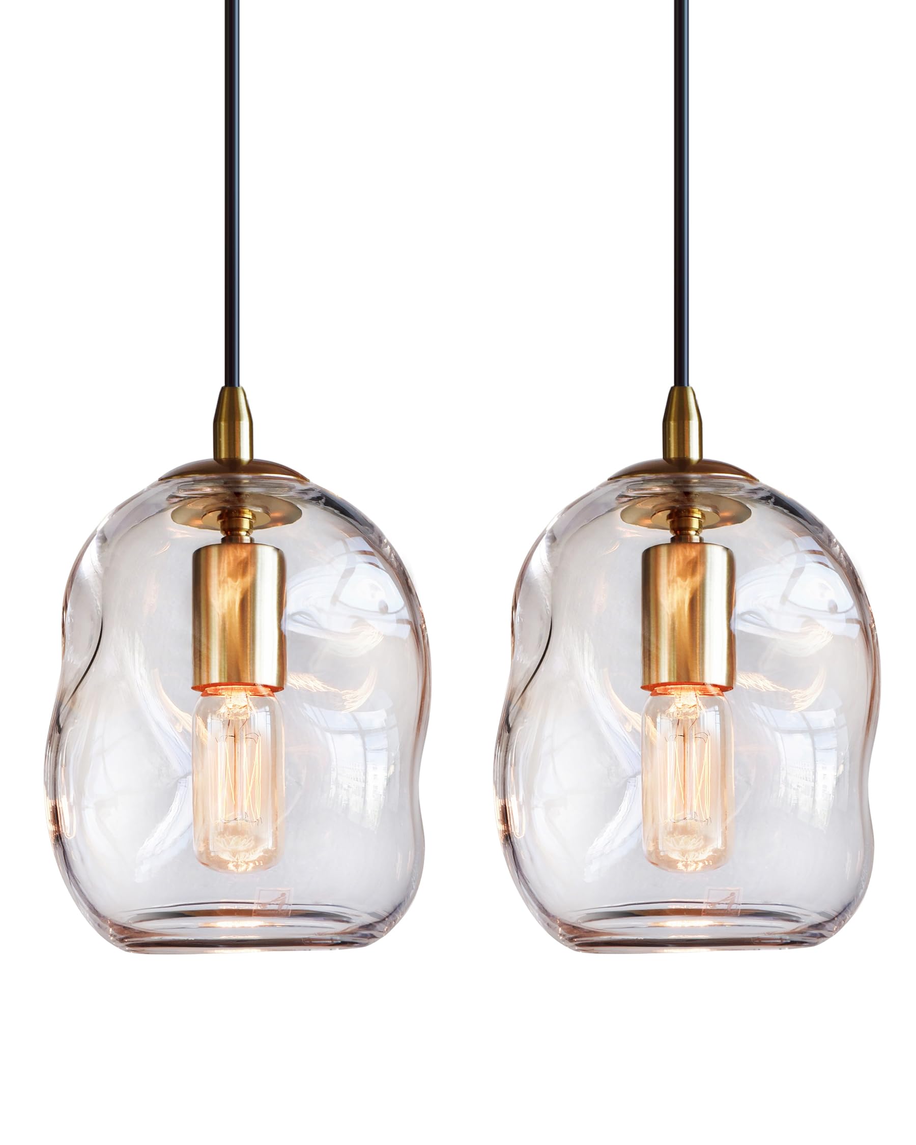 Photo 1 of CASAMOTION Pendant Lights Kitchen Island 2 Pack Modern Contemporary Clear Glass Organic Globe Brass Gold Hanging Light Adjustable Cord Bedroom Dining Table Small Medium Lamp 8 Inch