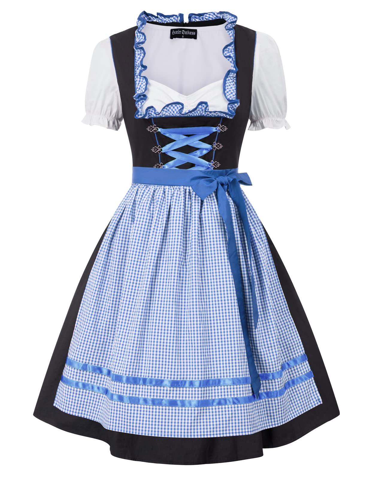 Scarlet DarknessWomen's Oktoberfest Carnival Costumes German Dirndl Dress with Plaid Apron