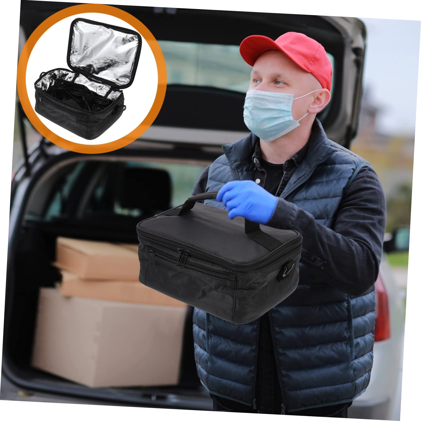 Bolsa para Recalentar Alimentos 12v para Coche y Oficina, Bolsa Térmica para Almuerzo, Aislante, Oxford y Goma