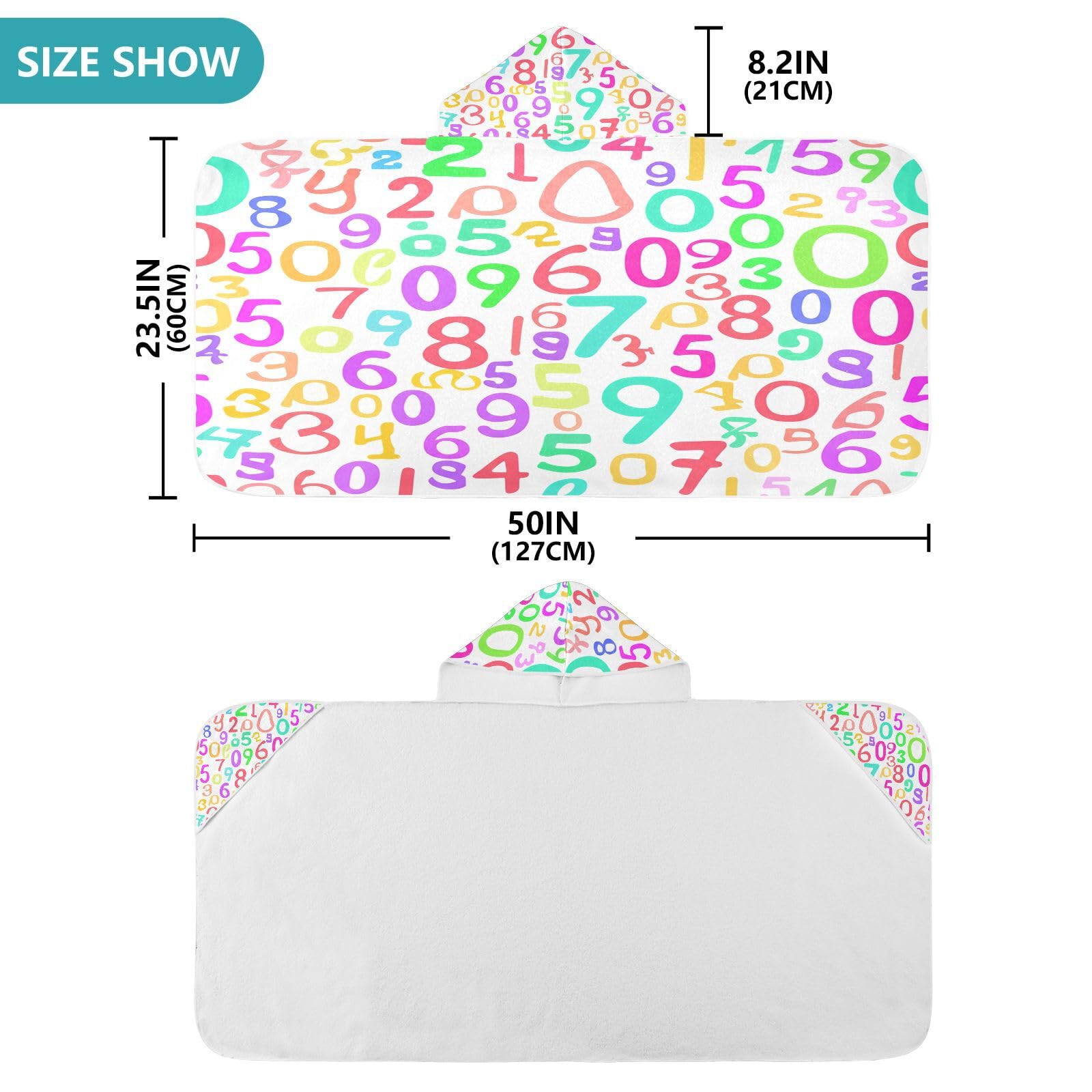 Kigai Rainbow Digits Kids Hooded Towel, 24x50 in Bath/Pool/Beach Soft Absorbent Hooded Towel Wrap for Toddler Kids