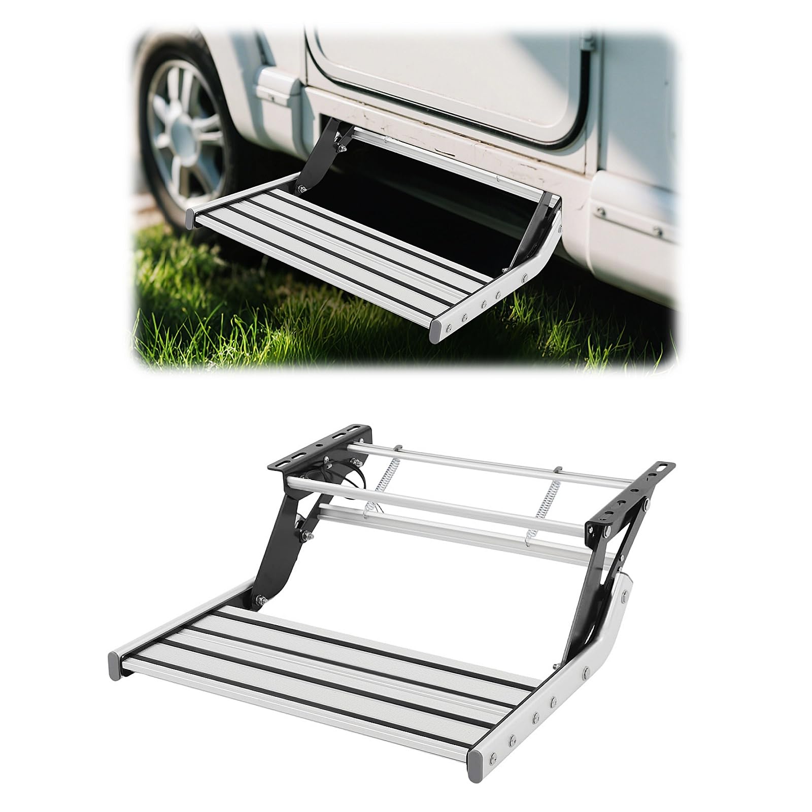 Schodki do kampera Składane Schodki do kampera z aluminium Wodoodporne Schodki do kempingowego zamieszkania z paskami LED Do 200KG Schodki do kempingowego zamieszkania dla ciężarówek