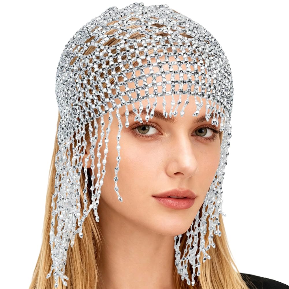 GORGECRAFT 1920s Gorro con Cuentas Tocado Estilo Flapper Cleopatra Gorro con Borlas Diamantes de Imi