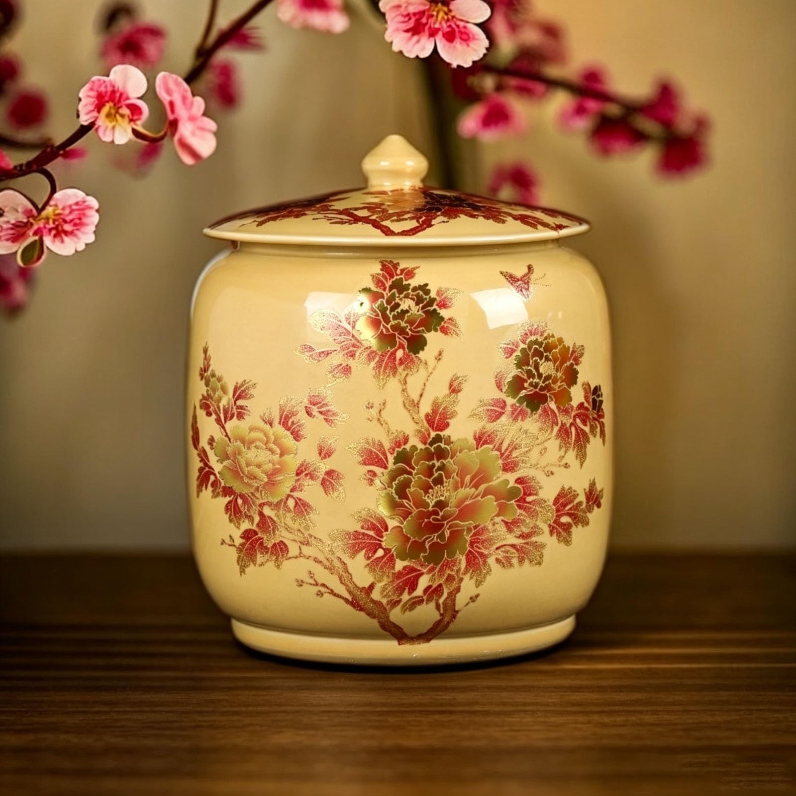 Tarro de porcelana floral para organizar arroz y legumbres con elegancia en tu cocina