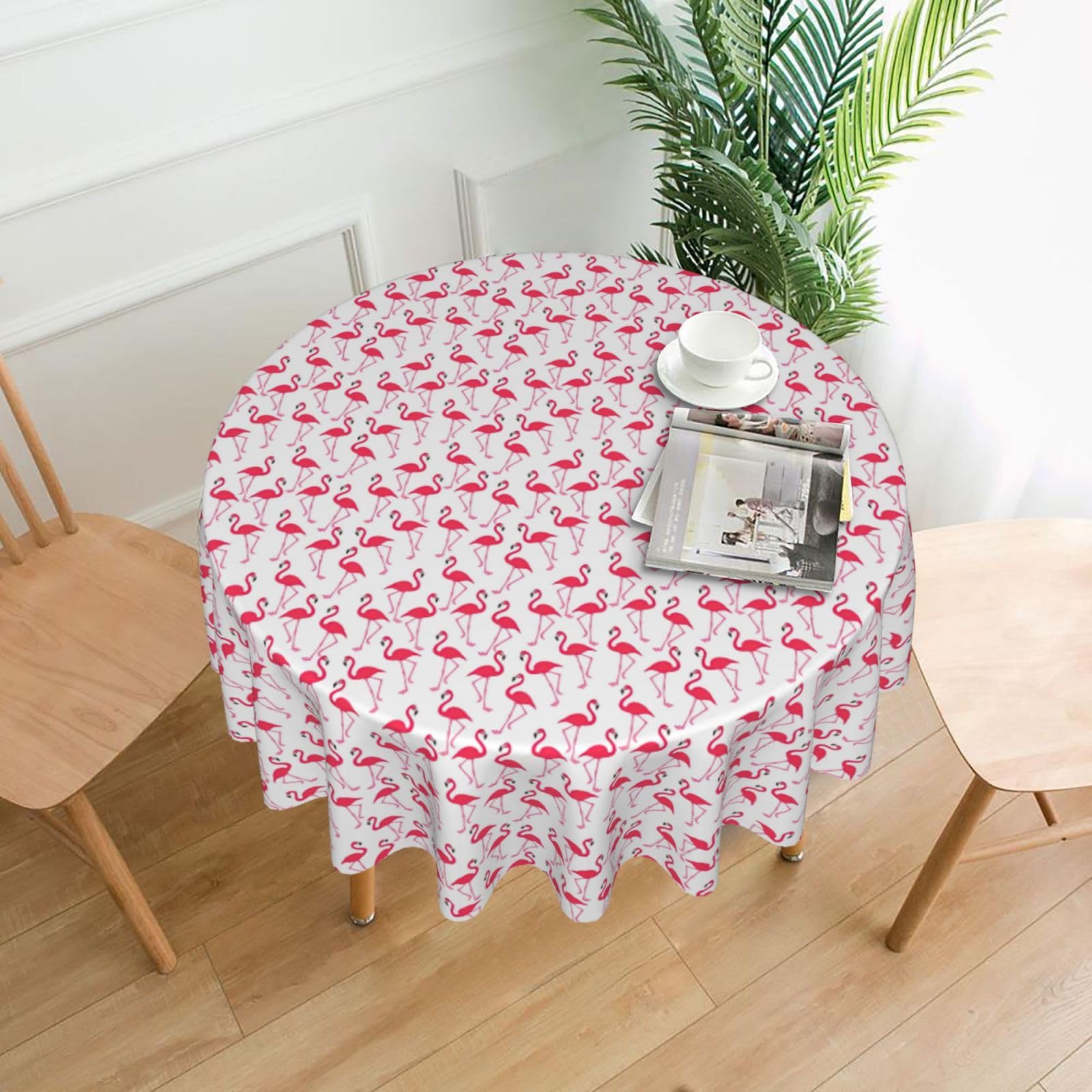 OKFSTY Red flamingo pattern Print Round Tablecloth 60in for Wedding Elegant Polyester Cover for Party Reception Festive Dinner