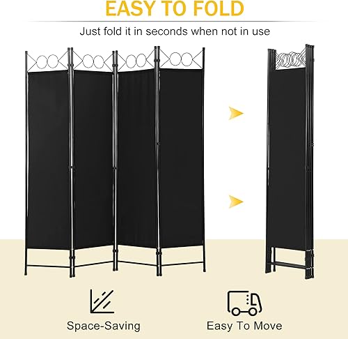 Miniatura 6 de Divisor de habitación plegable de 4 paneles de 68 pulgadas de alto, marco de acero plegable, divisor de privacidad independiente, divisor de