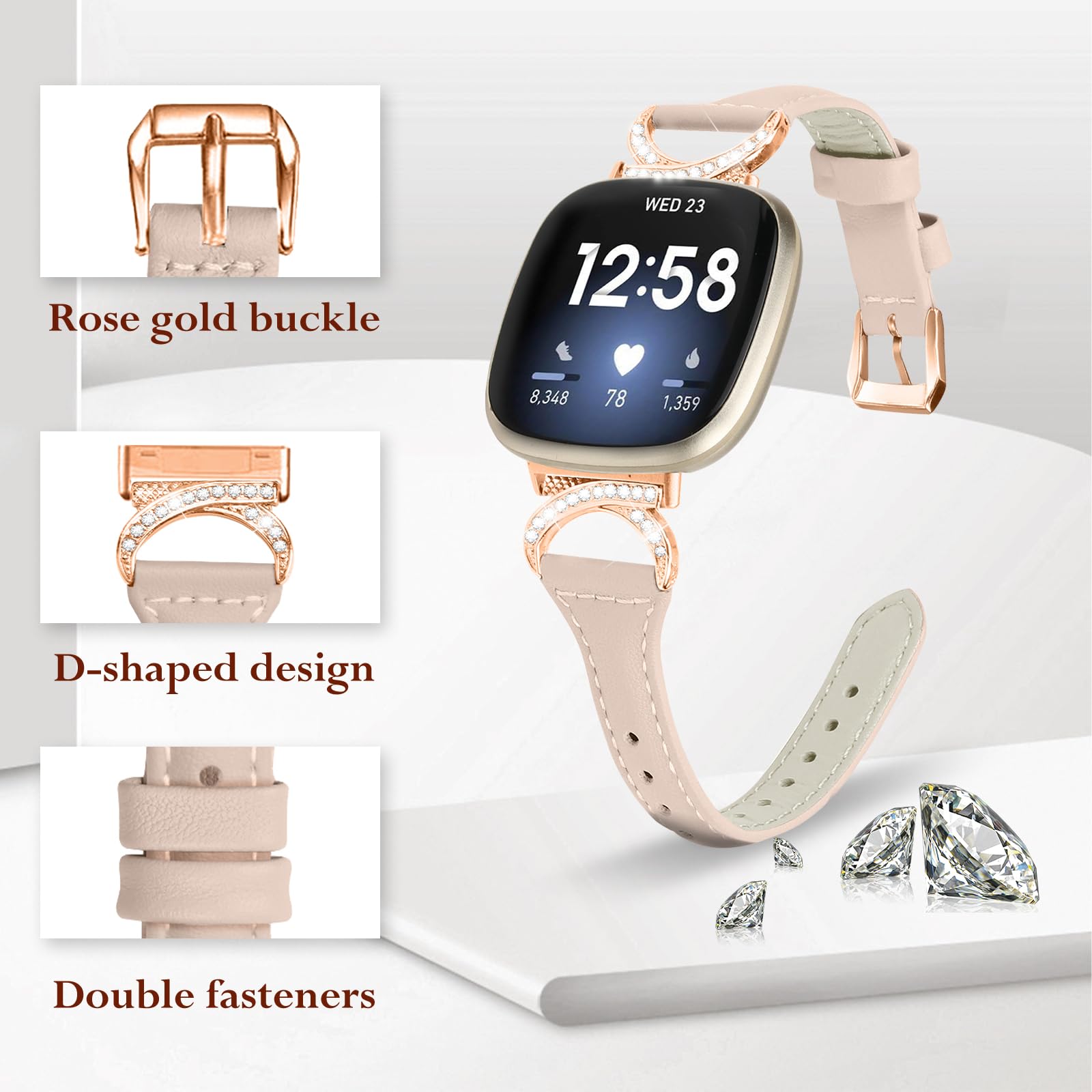 PaceBid Leather Strap Compatible with Fitbit Versa 4/Versa 3 - Image 2