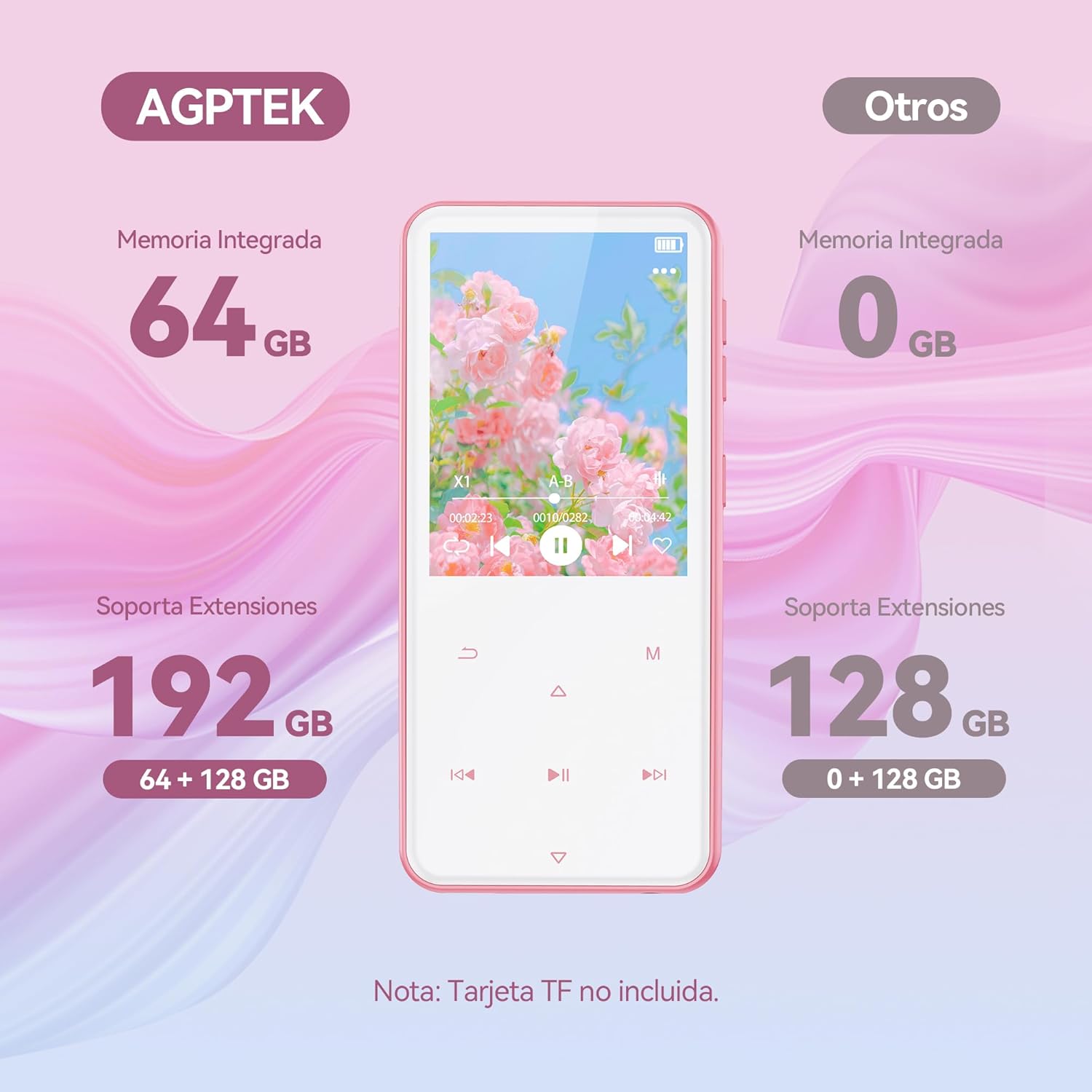 AGPTEK 64GB MP3 Player with Bluetooth, M3 2.4 inch Music Player with Speaker and FM Radio, Touch Buttons, Supports Up to 128GB, Pink - Image 3