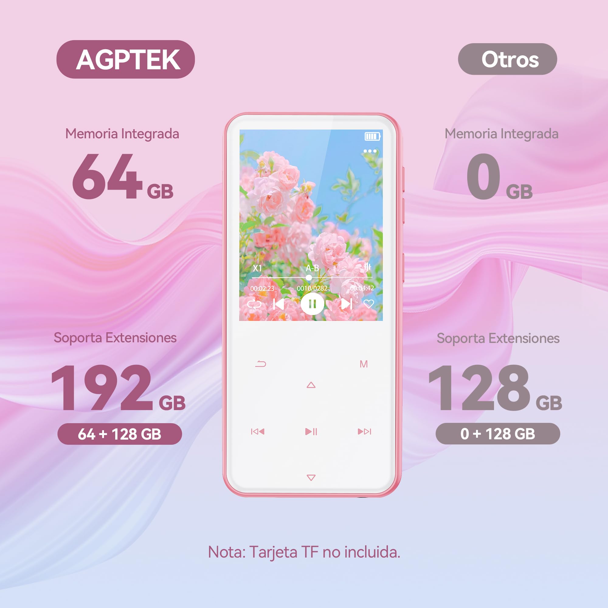 AGPTEK 64Go MP3 Bluetooth avec Haut-Parleur, 2.4" Grand Écran Lecteur MP3 en Métal Qualité Sonore HiFi Audio MP4 Baladeur Sport de Bouton Tactile Radio FM Enregistreur 60H de Musique - Violet et Rose