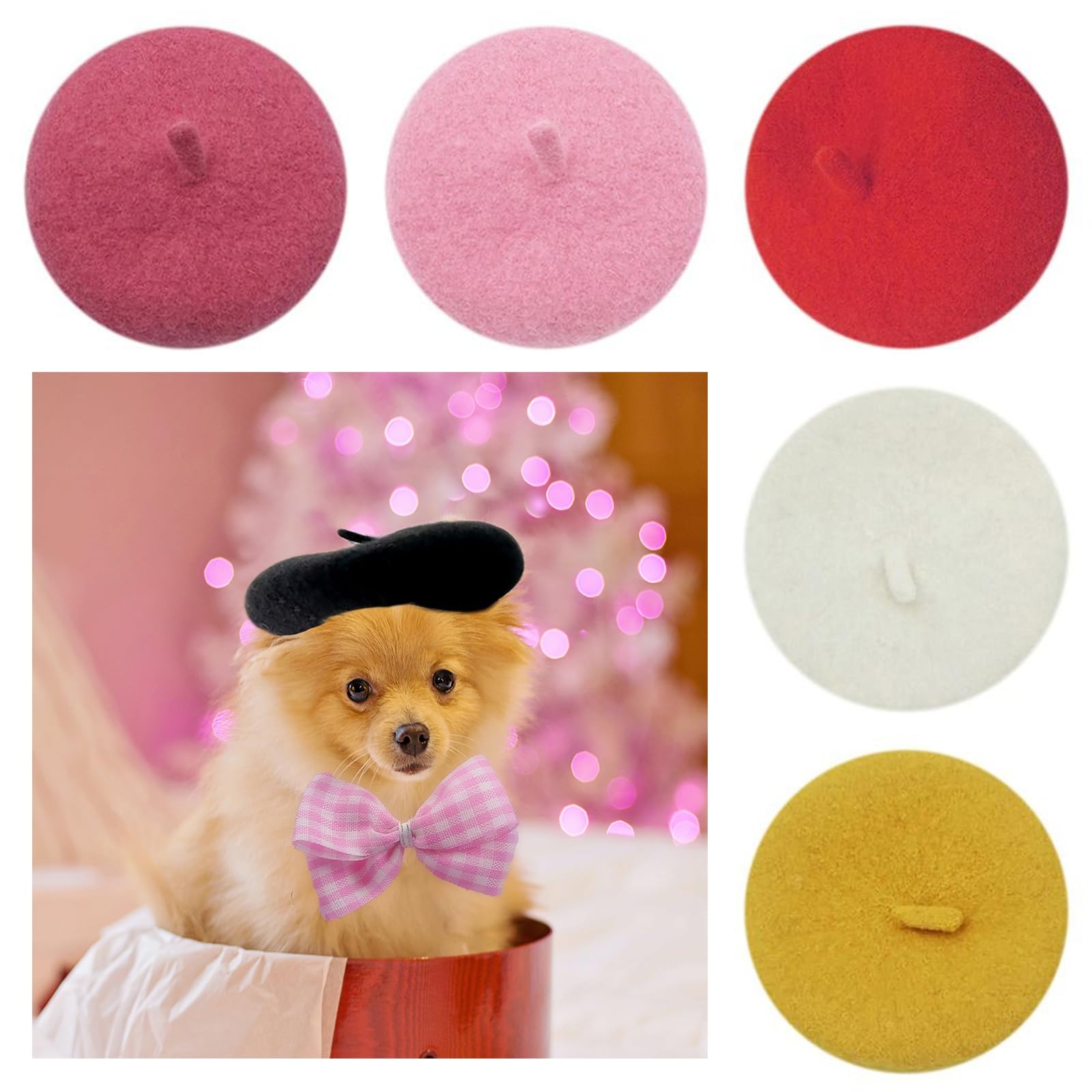 Boina de lana para perro y gato, lindo gorro de orejeras para perro, diadema, boina francesa para perro, gato, disfraz de Navidad, accesorio para el pelo, accesorios para fotos (rojo, talla única)