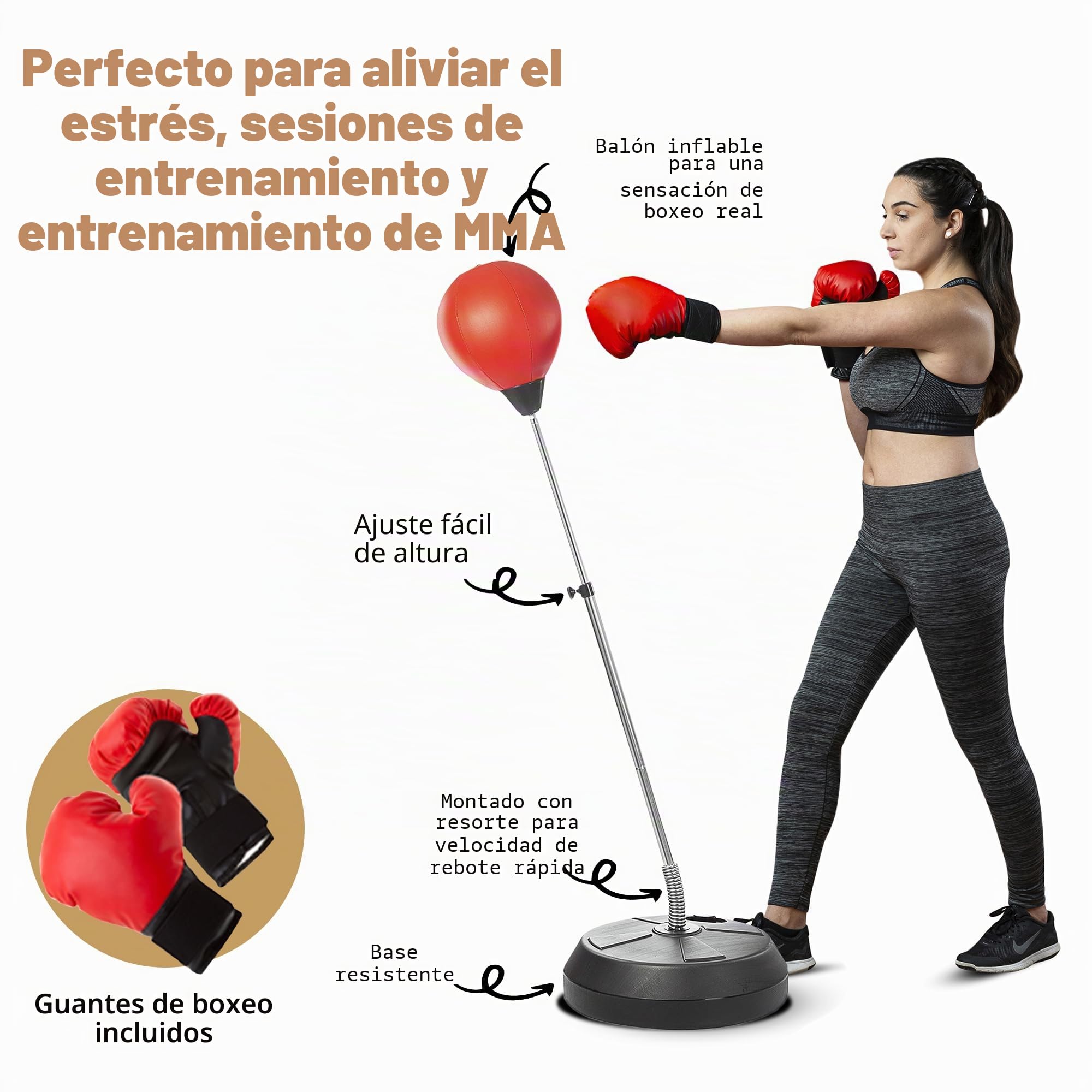 Saco de boxeo con soporte, saco de boxeo para adolescentes y adultos, altura ajustable, bolsa de velocidad para entrenamiento, equipo de boxeo, alivio del estrés y fitness