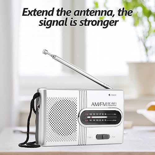 Miniatura 3 de Mini radio estéreo portátil - AM/FM, funciona con batería, antena telescópica, altavoz grande, conector para auriculares