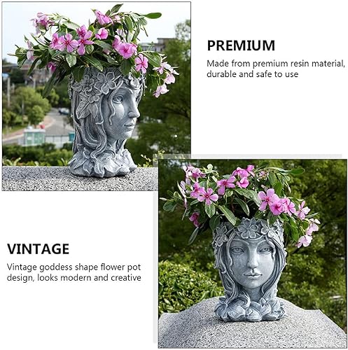 Miniatura 4 de Maceta de cara para suculentas, bonita maceta de resina con orificio de drenaje para plantas de interior y exterior (A-gris)