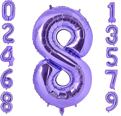 Globos gigantes morados de 40 pulgadas con números 8, globo de aluminio digital gigante de Mylar para decoración de fiesta de cumpleaños, boda,