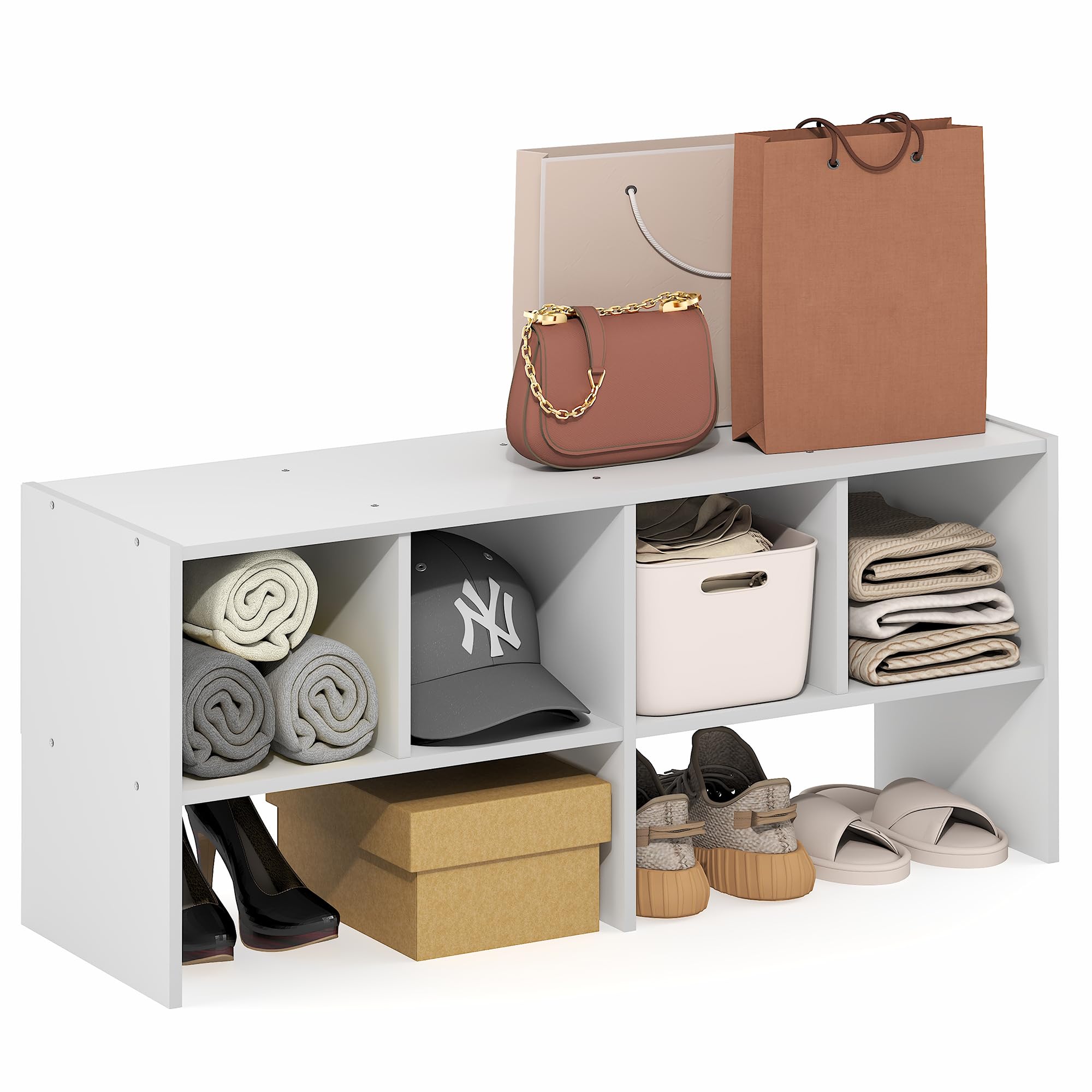 Furinno FANO Closet Organizers and Storage, 6-Cube Multipurpose Top Shelf Closet Shelf, Stackable Closet Organization Shelves, 11.7 x 36 x 15.4, for Bedroom, Closet, Laundry Room, White