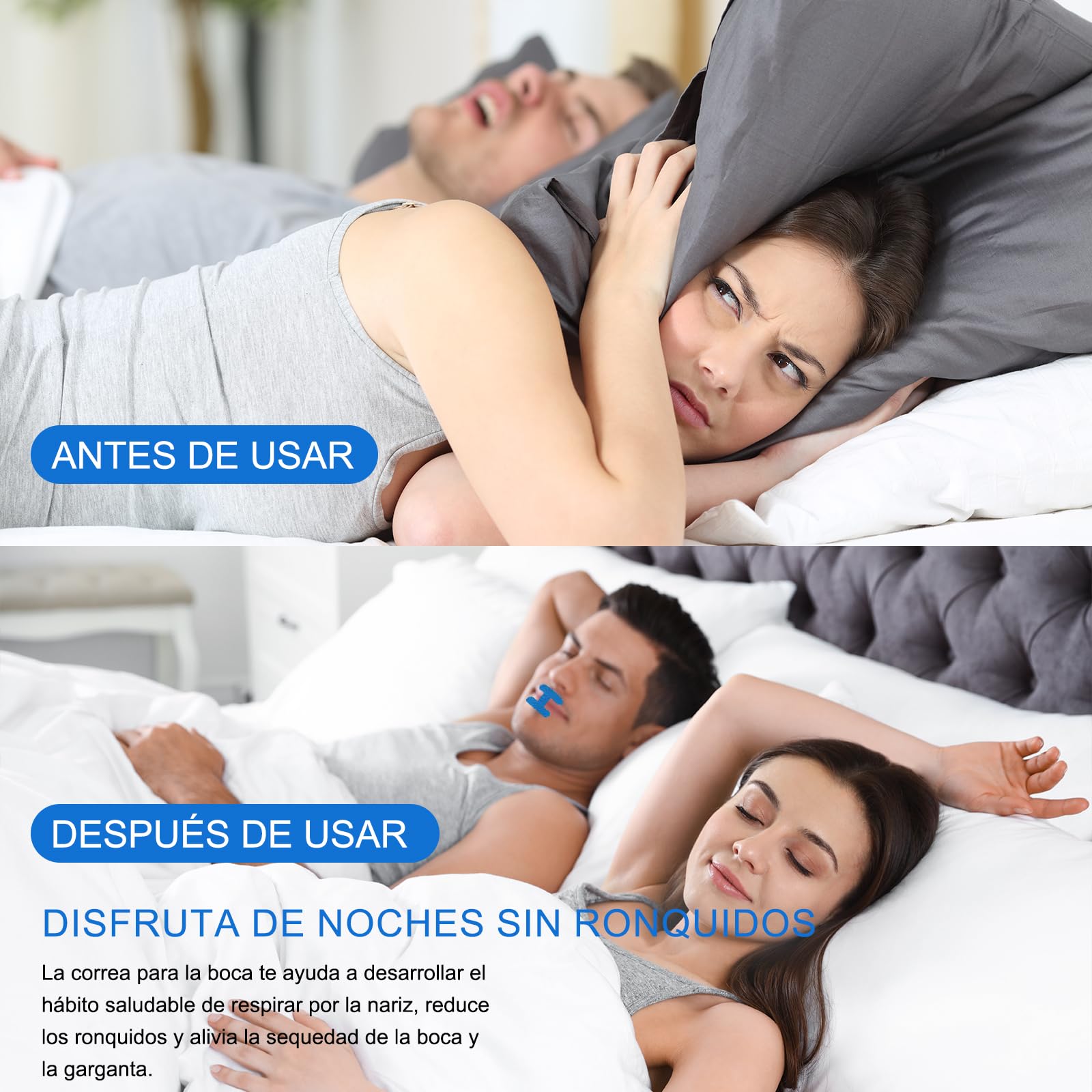 60 Piezas Mouth Tape for Sleeping, Anti Ronquidos Myotape, Cinta Bucal para Dormir, Solución para Ronquidos, Alivio Inmediato del Ronquido, Menos Respiración Bucal (Azul-H)
