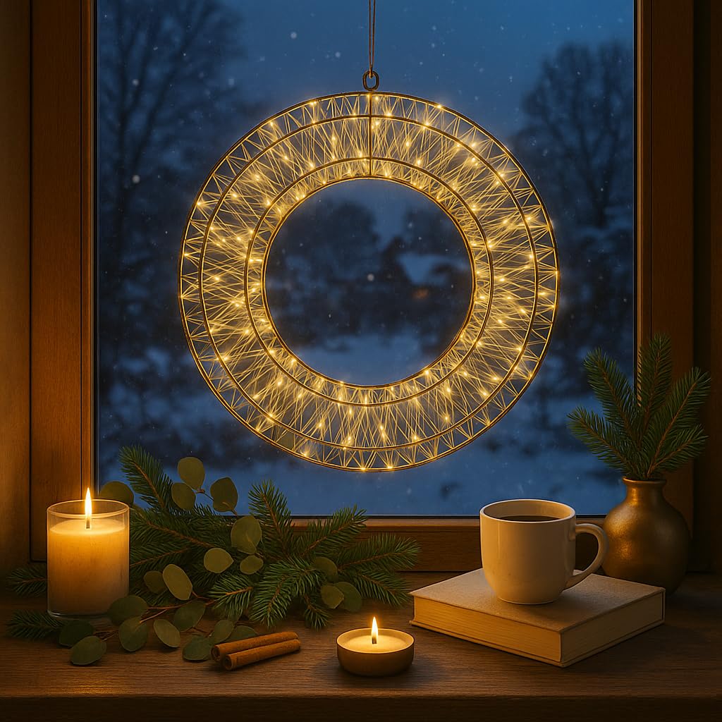LED Lichterkranz Adventskranz Metall Weiß Ø 50 cm, 960 LEDs warmweiß mit Timer, wettergeschützt – moderner Weihnachtskranz & Weihnachtsdeko zum Aufhängen an Tür, Fenster, Wand