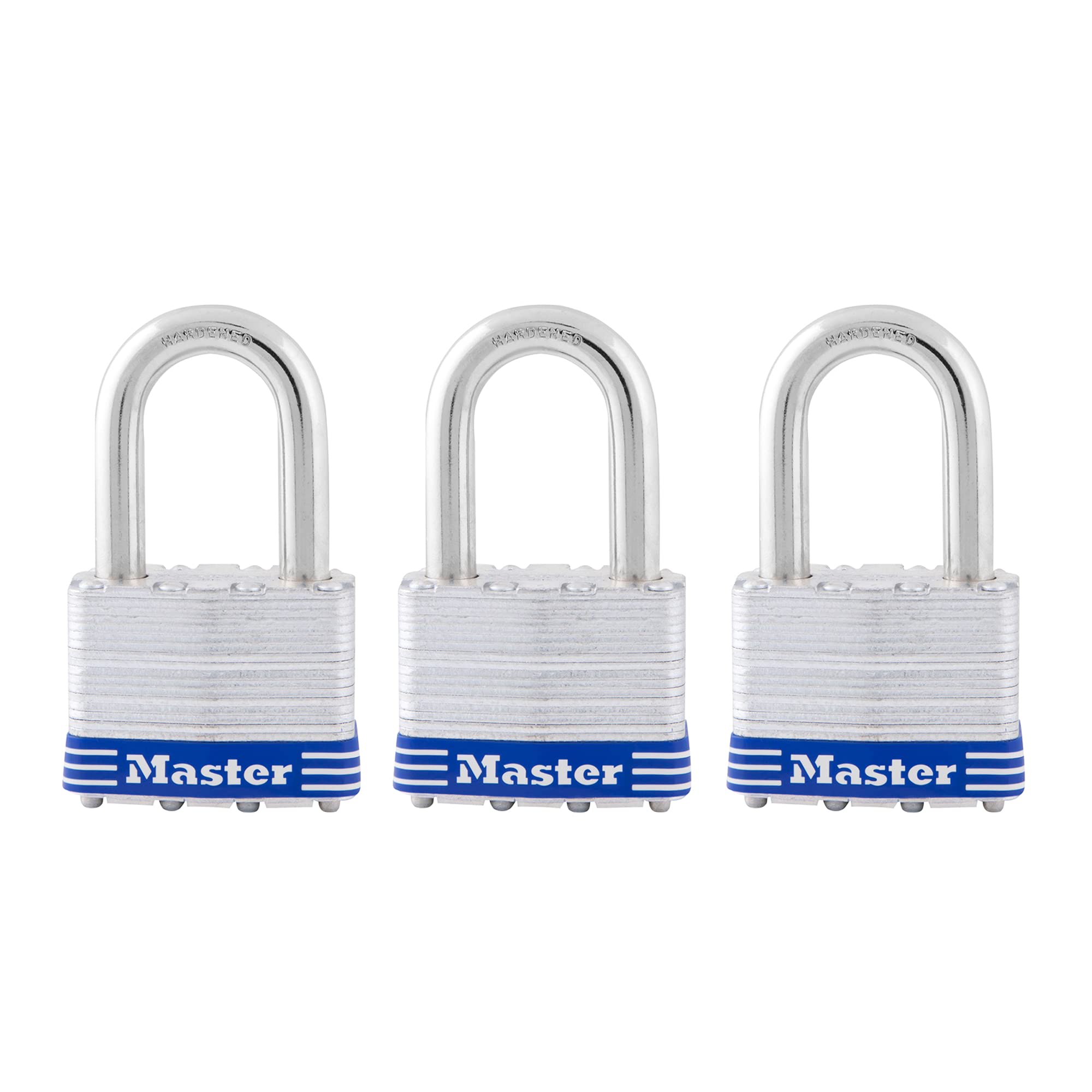 Photo 1 of Master Lock 5TRILFPF Outdoor Padlock with Key, 3 Pack Keyed-Alike,Silver 3 Pack, Keyed-Alike