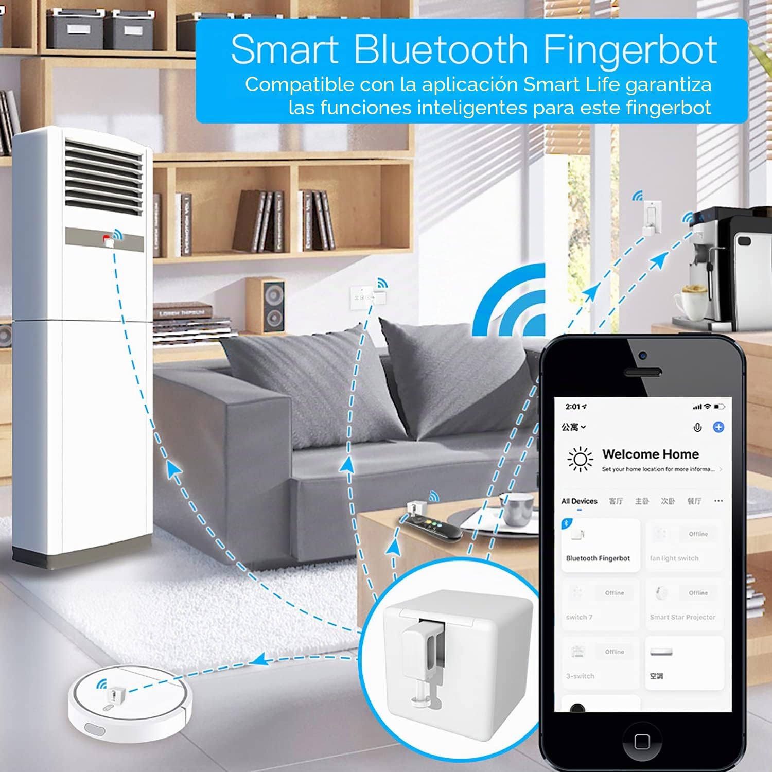 Botón Smart Switch Pusher: Bluetooth Fingerbot Plus con kit de herramientas para todos los interruptores, control de la aplicación Tuya, añadir el hub Bluetooth Tuya para que sea compatible con Alexa,