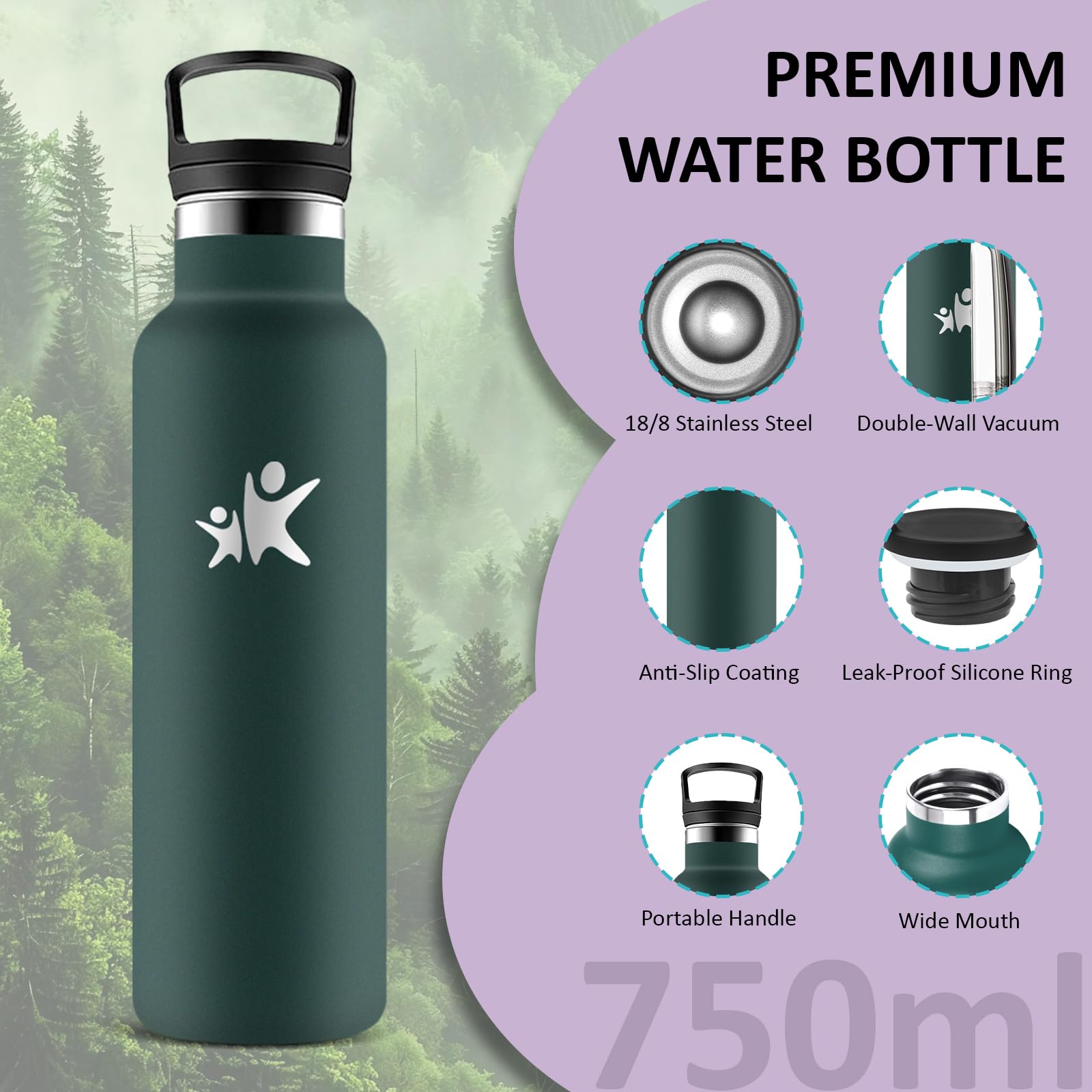 Borraccia Termica, Bottiglia Termica 750ml, Senza BPA, Bottiglia Termica Con filtro e Cannuccia, Borraccia Sportiva, Senza Perdite, Borracce per Campeggio, Viaggio, Fitness, Palestra, Escursionismo