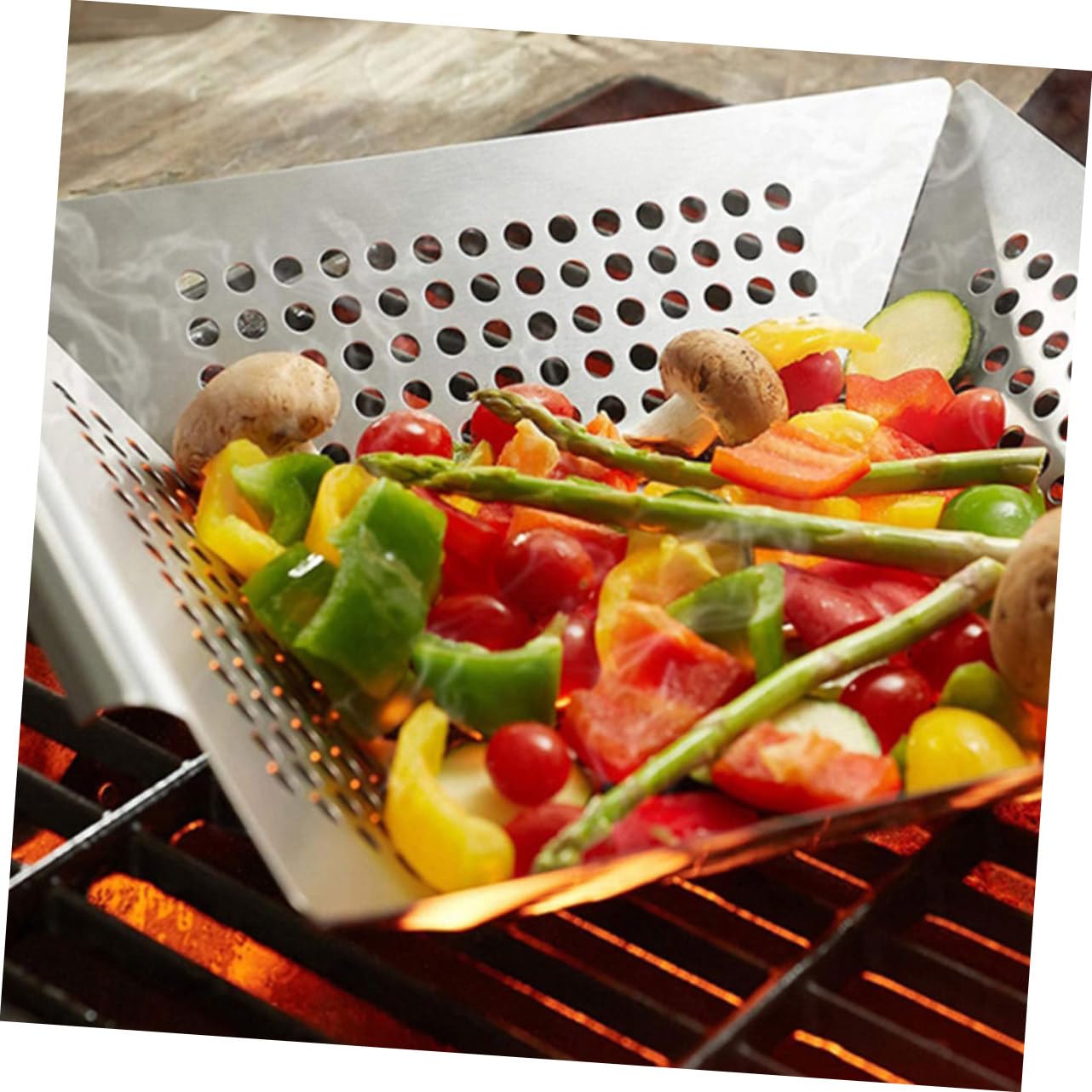 Professionelle Grillschale aus Edelstahl – perforierte wiederverwendbare verschleißfeste Pfanne für Kochen im Freien, Camping, gleichmäßige Wärmeverteilung, perfekt zum Grillen von Gemüse und Fleisch