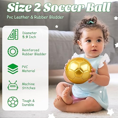 Miniatura 2 de Pelota de fútbol dorada tamaño 2, pelota de fútbol pequeña para niños, pelota de fútbol para niños de 3 a 8 años, pelota de fútbol para interiores,