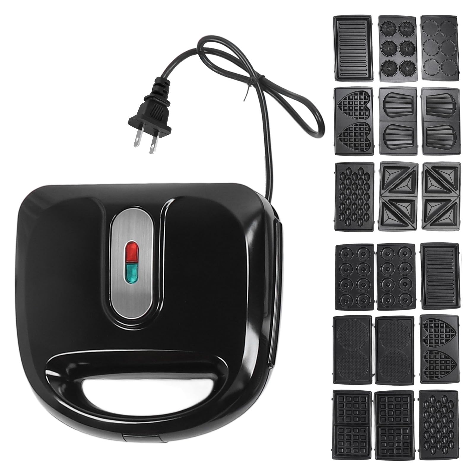 Electric Maker with 10 Non Stick Plates, Indicator Lights Cool Touch Handle Easy to and Store for Cooking Breakfast Grilled Cheese Tuna and Snacks (US Plug 110V)