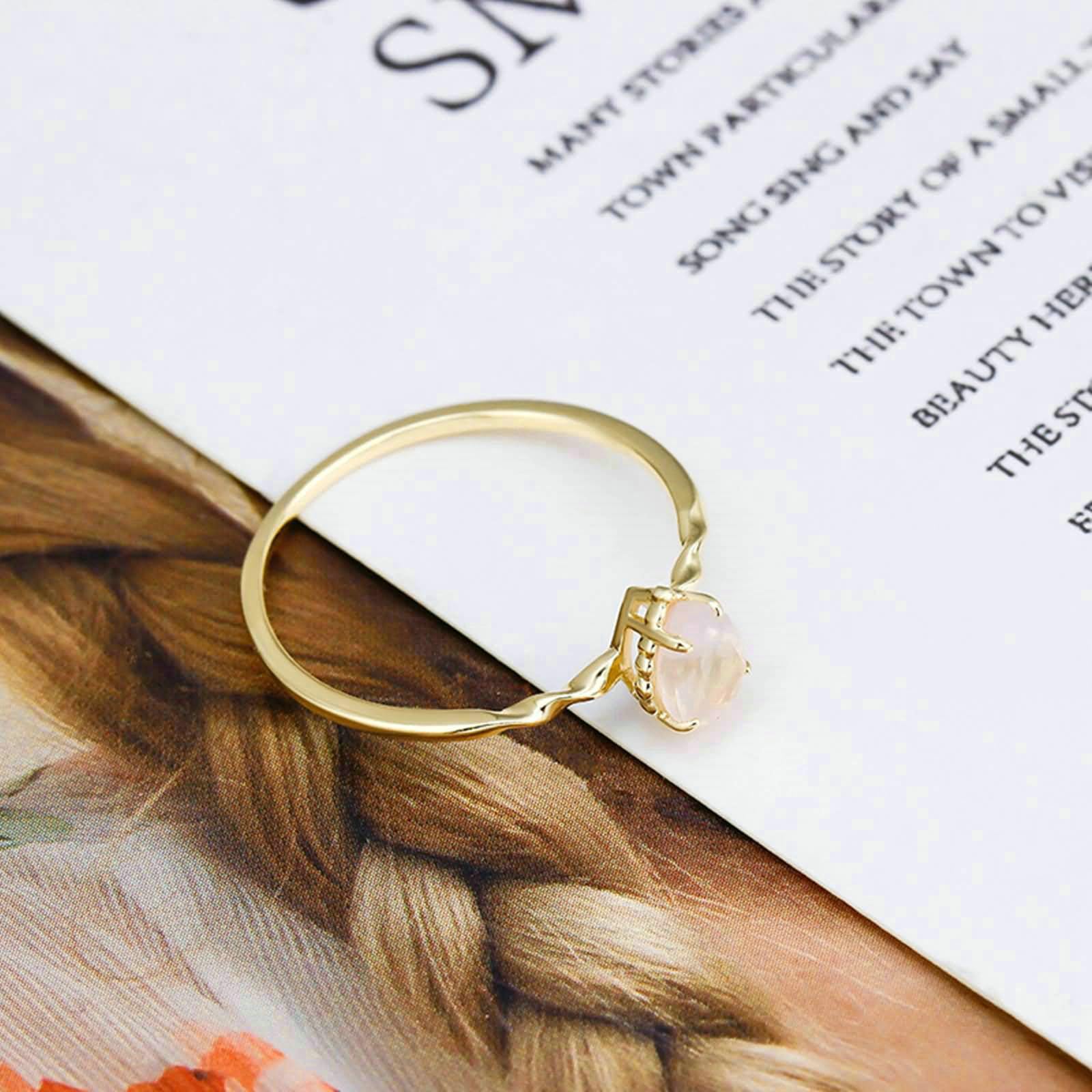 Anillo para mujer, oro de 18 quilates, con forma de pera, cristal rosa, anillo de compromiso, vintage, para mujer