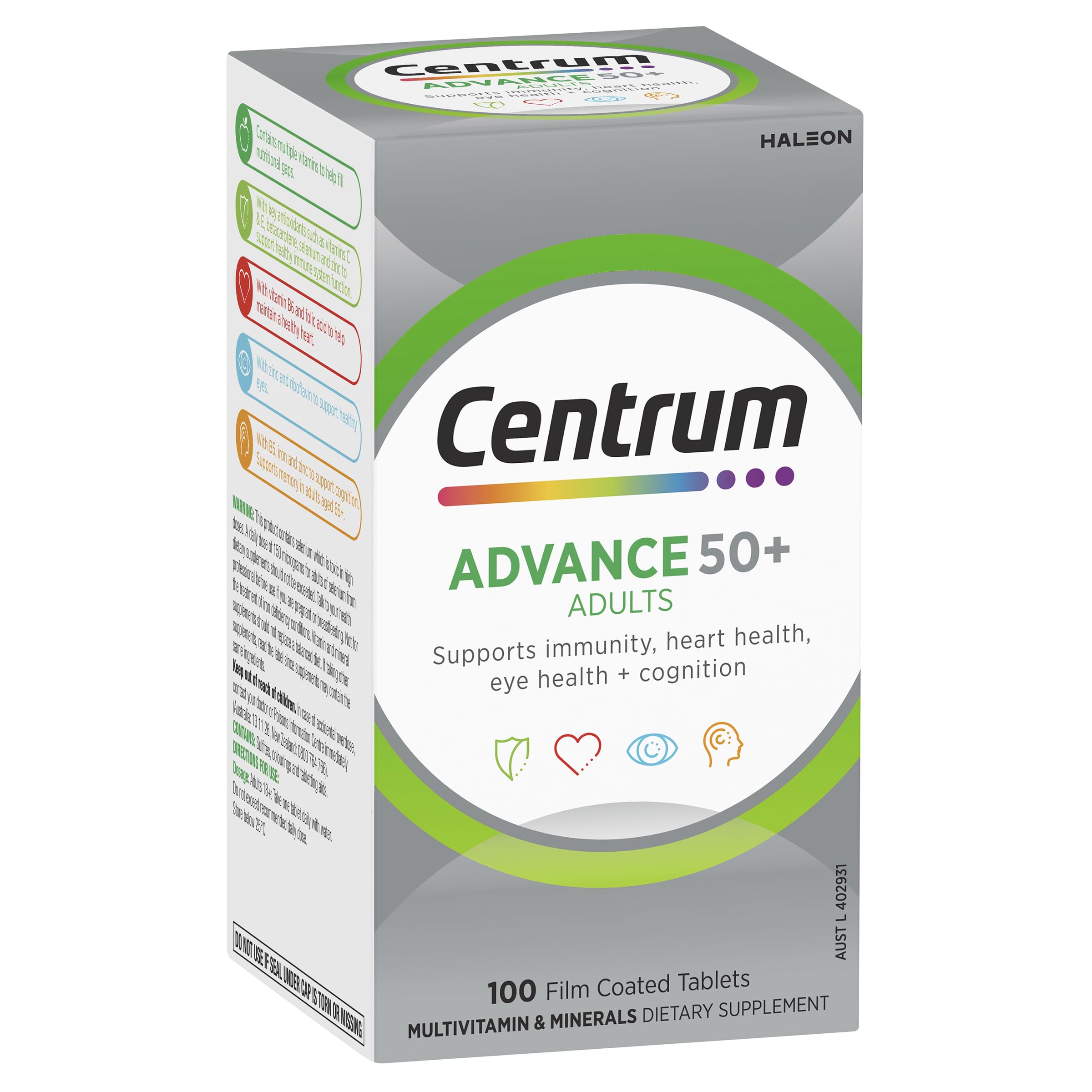Centrum Advance 50+ Adults Multivitamin & Minerals Supplement, 100 Tablets