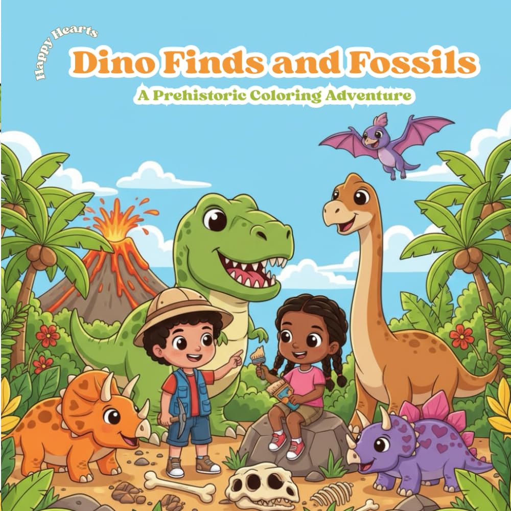 Dino Finds and Fossils: A Prehistoric Coloring Adventure |Cute Dinosaur Activity Coloring Book (Happy Hearts)