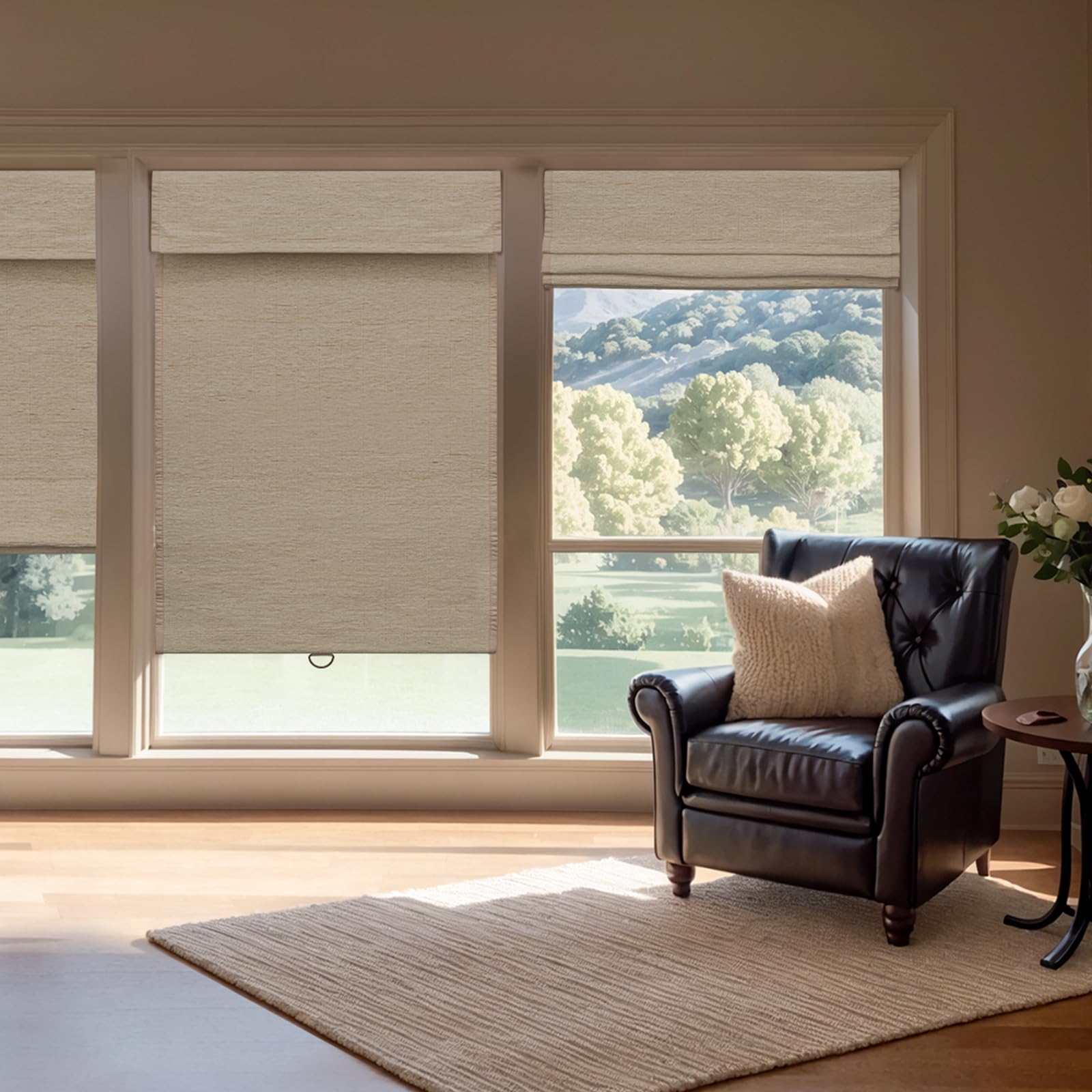 Keego Cordless Custom Roman Shades Thermal Insulating Natural Woven Fabric Light Filtering Roman Window Shades for Bedroom and Living Room Lemon(with Lining, Block 90% Light) 20