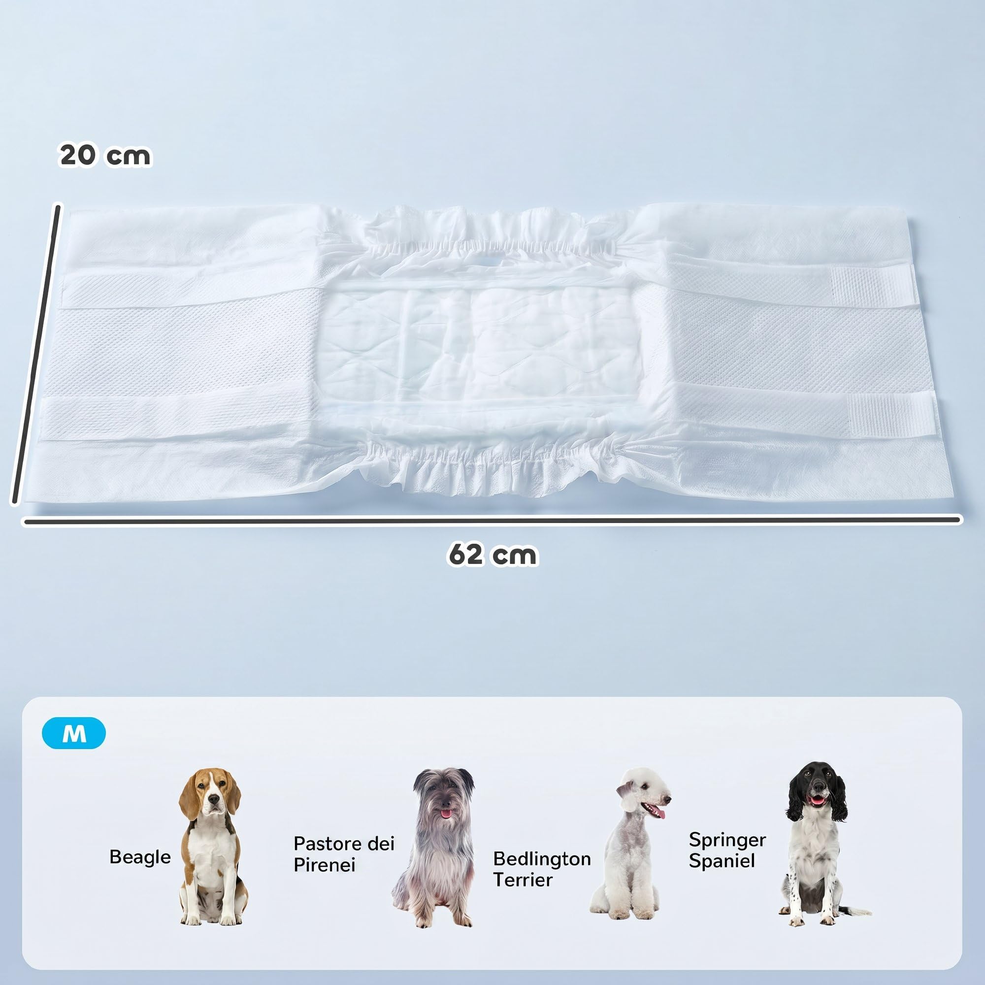 PawHut Pannolini per Cani Maschi, 48 Pezzi, Pannolini Assorbenti con Fascia Elastica Regolabile, Usa e Getta, per Incontinenza e Urinazione Eccitabile, 62x20 cm, Bianco