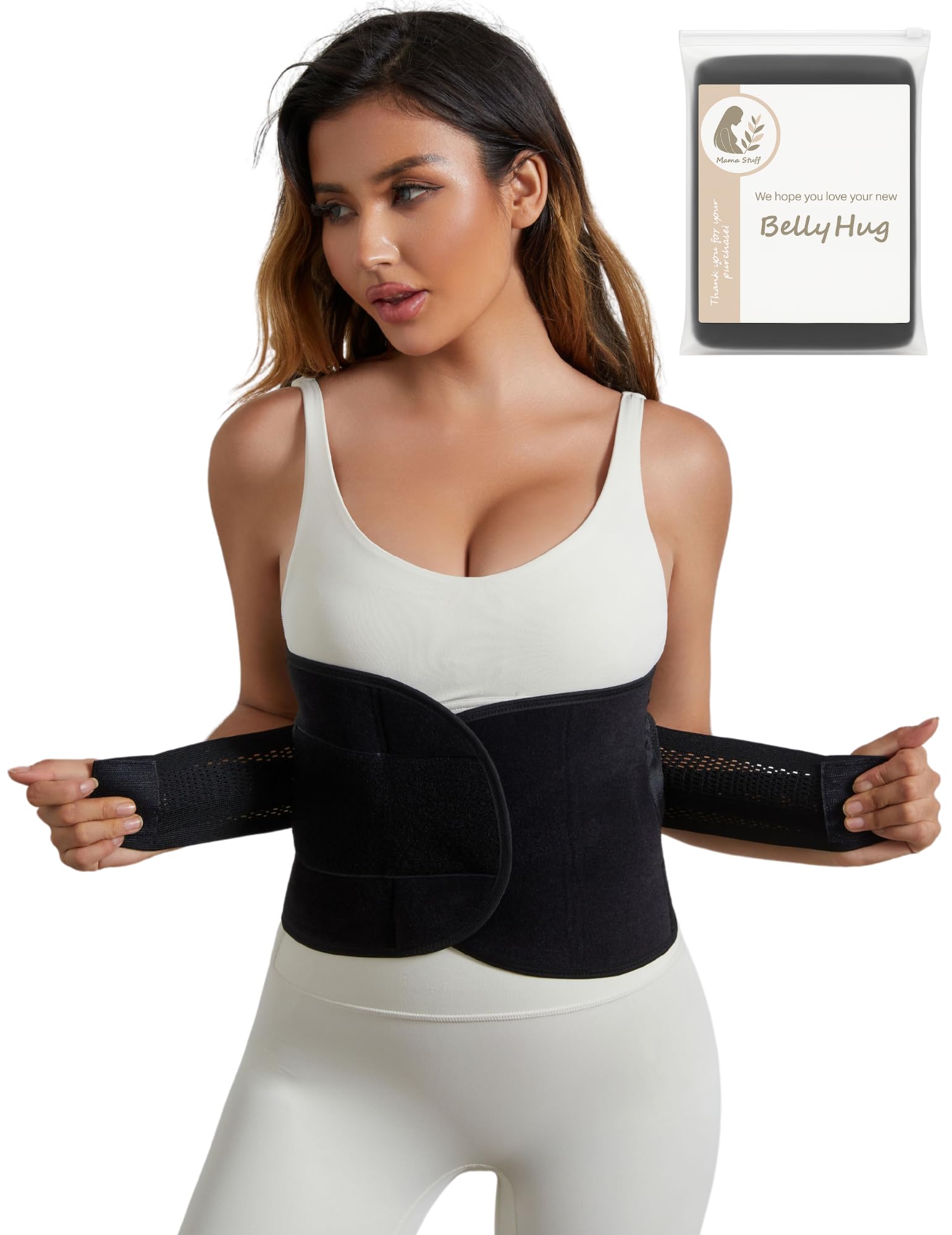 BellyHug – Ceinture Post Accouchement Gainante et Abdominale | Gaine Post Partum pour Femme – Soutien du Ventre, Taille et Bassin, Compression Ajustable (Noir, L)