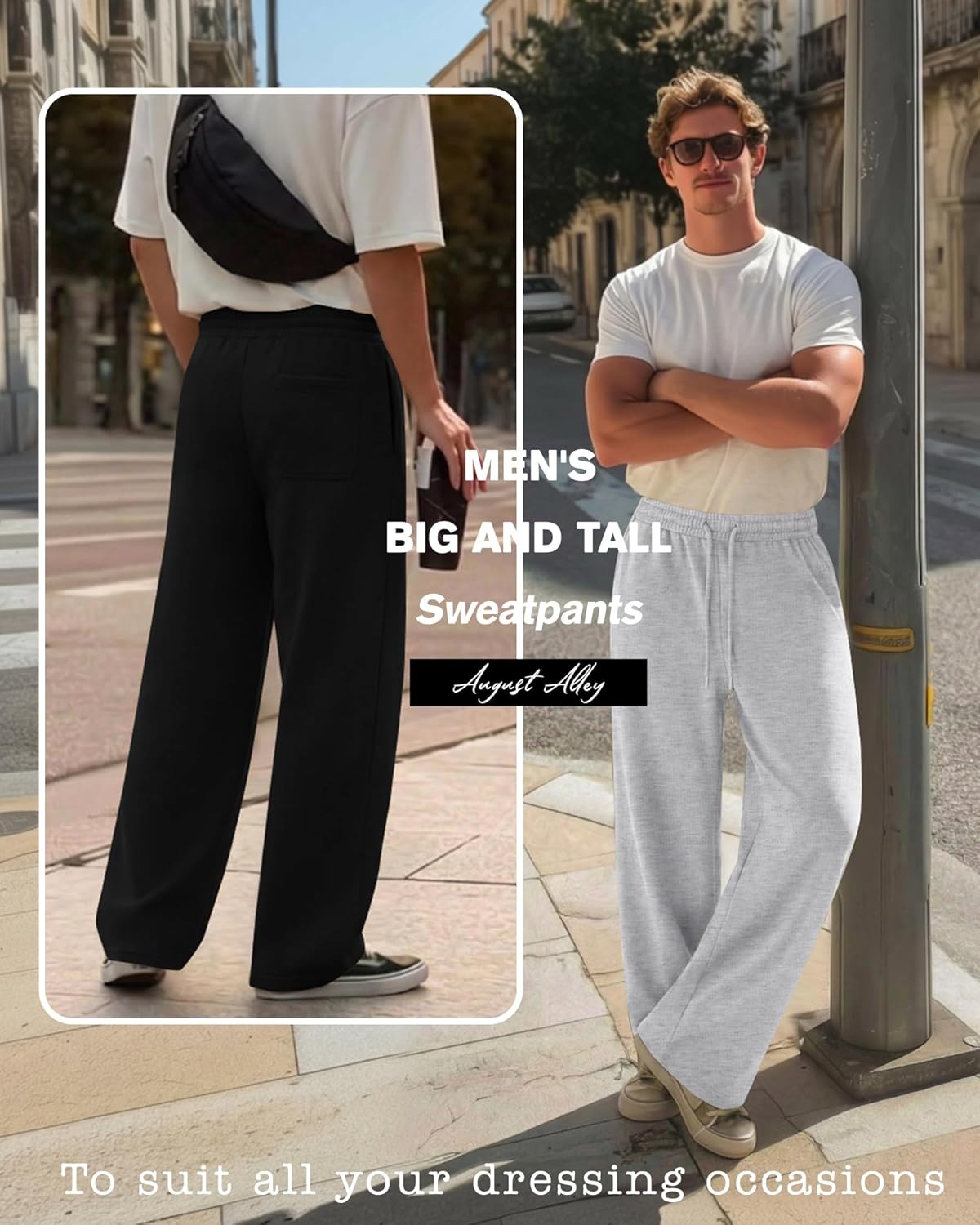 4 Pack Men's Big and Tall Sweatpant Thin Athletic Workout Jogger Open Bottom Baggy Drawstring Pants with Pockets - Image 2