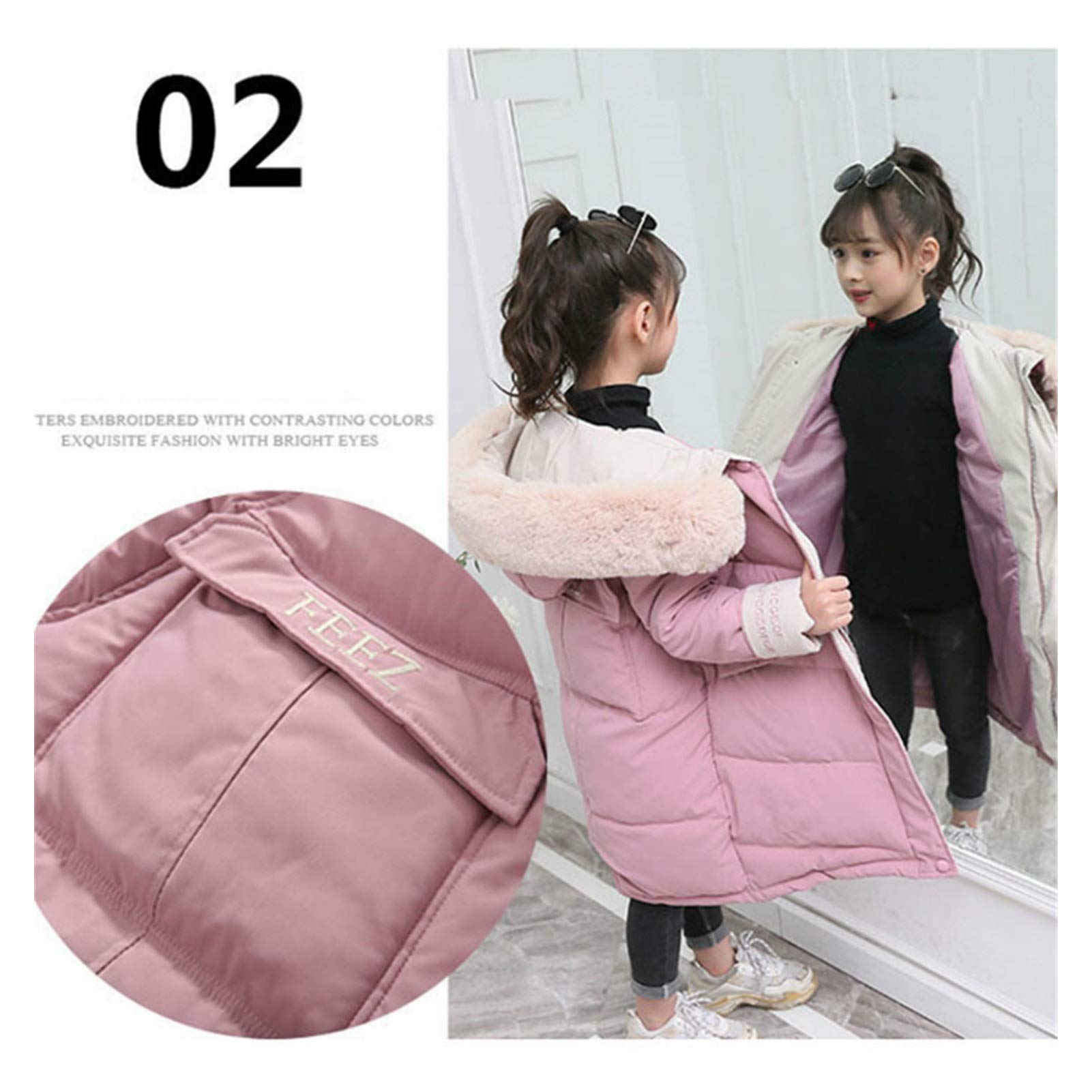 Chaqueta ultraligera cálida y resistente al viento para niños de invierno, de algodón, para niñas, ropa de niños, parka gruesa de piel con capucha (color: rosa, talla de niño: 3T)