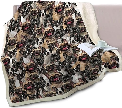 Miniatura 2 de BlessLiving Manta mullida de perros para niños y adultos, manta de vellón reversible con patrón de animales (bulldog francés, individual, 60 x 80