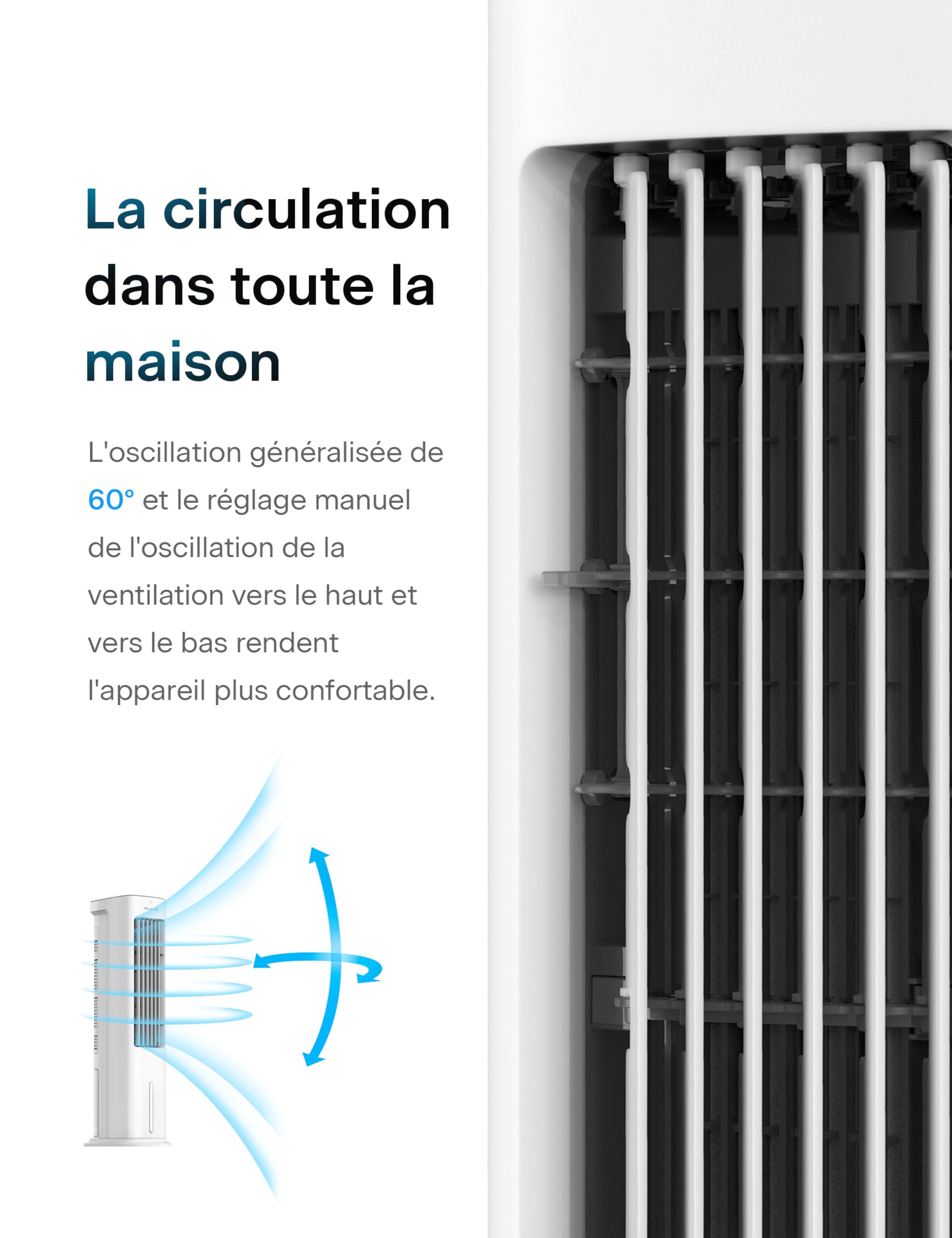 PELONIS Refroidisseur d'Air par Évaporation, Climatiseur Mobile, 5L avec Télécommande, 355m³/h, Sans Tuyau d'Évacuation