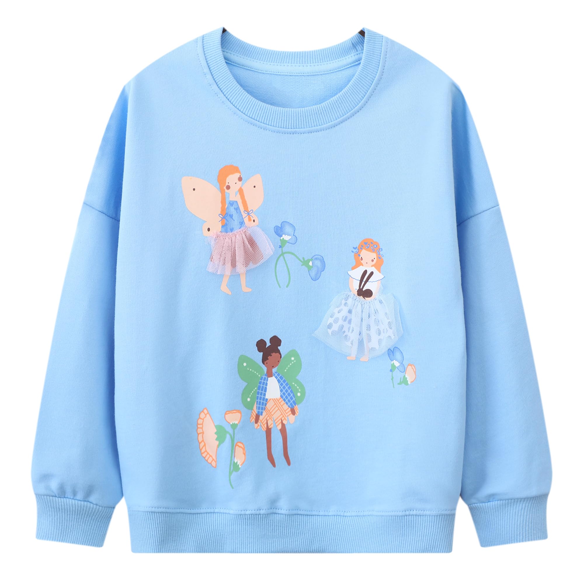 Gumyoss Sweatshirt Filles Pull Enfant Fille Sweat Licorne Coton Manches Longues Col Rond Pullover pour Enfants, 2 ans, Elfe Bleu clair