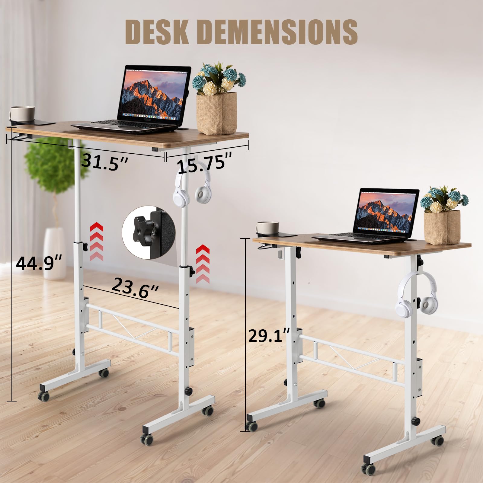 SIDUCAL Small Standing Desk Adjustable Height Small Mobile Stand Up Desk with Wheels Rolling Desk for Standing or — view 2