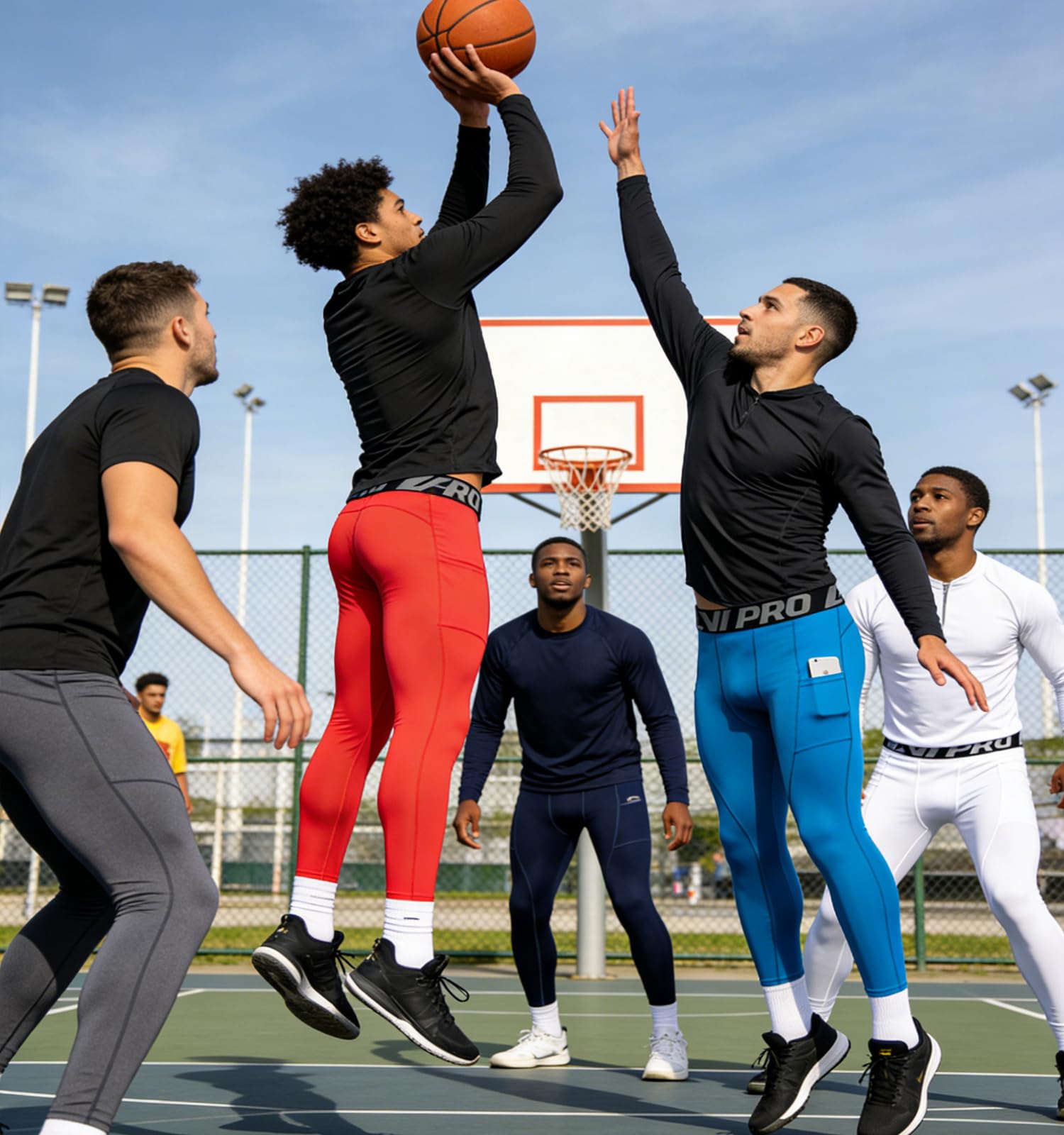 Hombre Pantalón de Compresión Deportivo Mallas con Bolsillos para Teléfono