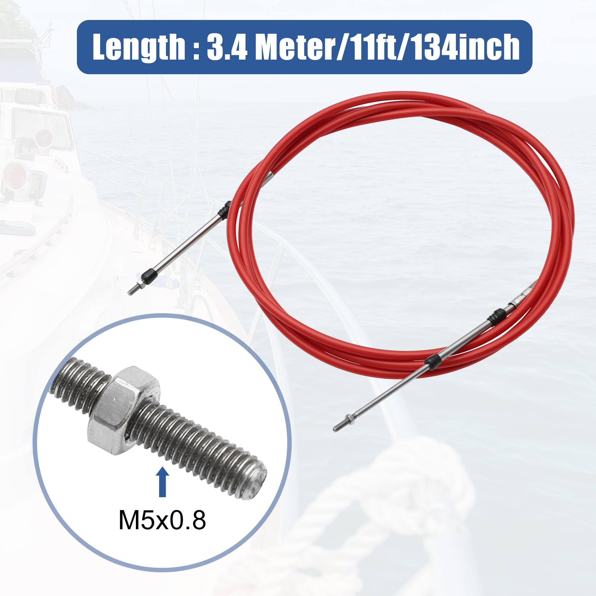 QUARKZMAN Câble Commande Accélérateur Bateau Marin Rouge Argent 3.4M | 2 Pcs, 3.4 M, M5x0.8, Rouge & Argent, Acier Inoxydable Et Caoutchouc, Hors-Bord, Faible Frottement, Rayon Courbure Adéquat