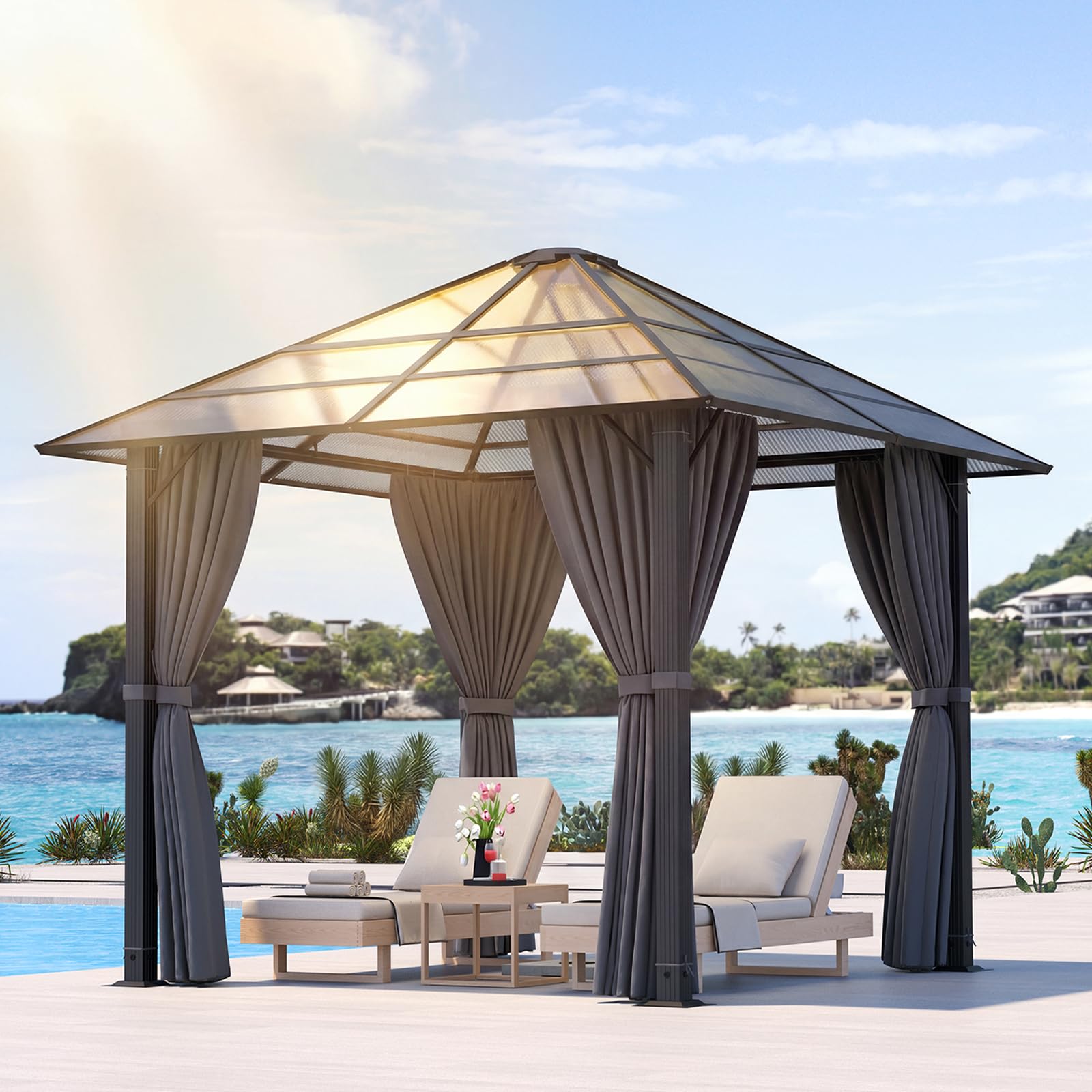 Devoko Tonnelle de Jardin 3x3 Imperméable et Stable, Tonnelle de Jardin Exterieur en Aluminium, Gloriette avec Toit Fixe Résistant aux UV, Hardtop Pavillon Convient pour Les Scènes Extérieures, Gris