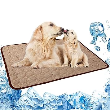 Pet Cooling Mat for Dogs Cats Premium Comfort Cooling Pad Non-Toxic Ice Silk Mat Cooling Blanket Self-Cooling Mattress Pad, Perfect for Pet Beds Kennels Couches Floors Car Seats (L, Coffee)
