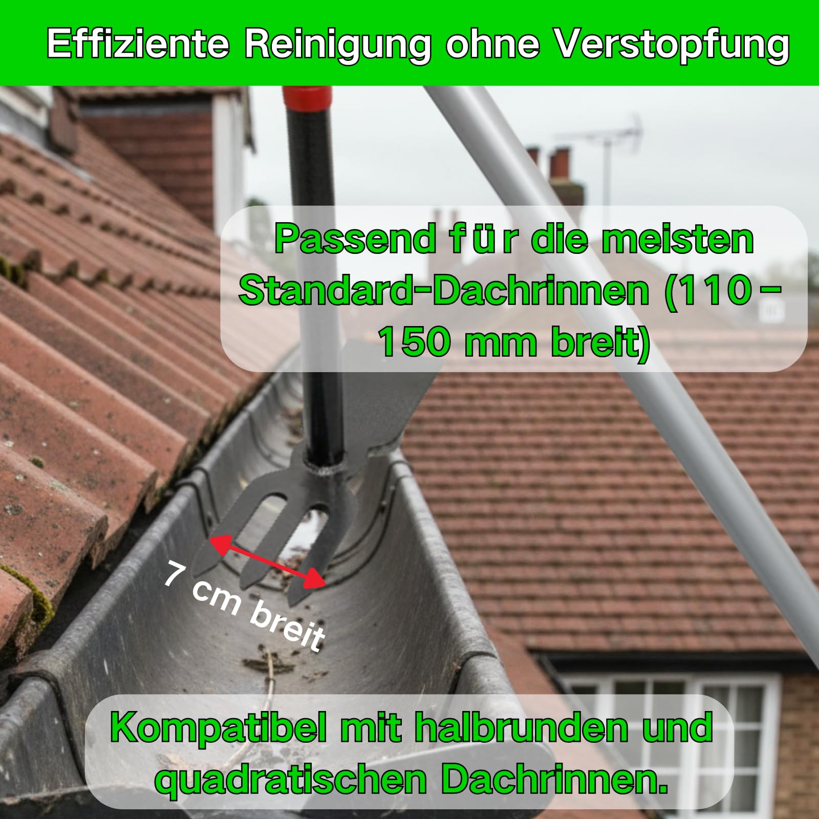 BeGrit Dachrinnenreiniger Dachrinnen Reiniger 3m Ausziehbar Teleskopstiel mit Dachrinnenschaufel entfernt Schmutz & Laub keine Leiter benötigt für Gartengräben Haus und Außenreinigung