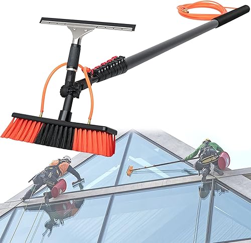 Kit de poste alimentado por agua, limpiador de ventanas al aire libre, herramienta profesional 3 en 1 con lavadora rociadora y escobilla de ventana