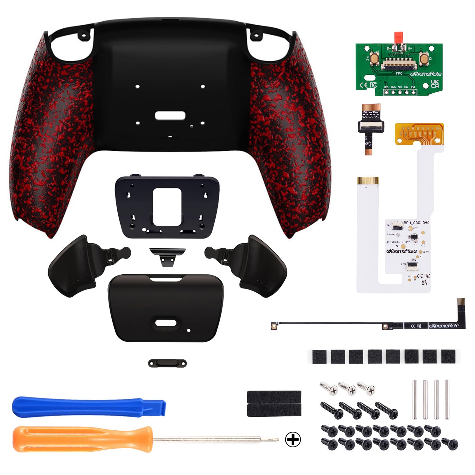 eXtremeRate Rise V3 Remap Kit per ps5 Controller BDM-030/040/050, Palette Back Button Tasti Aggiuntivi Paddles Cover Posteriore per ps5 Joystick, Senza Controller, Rosso Antiscivolo