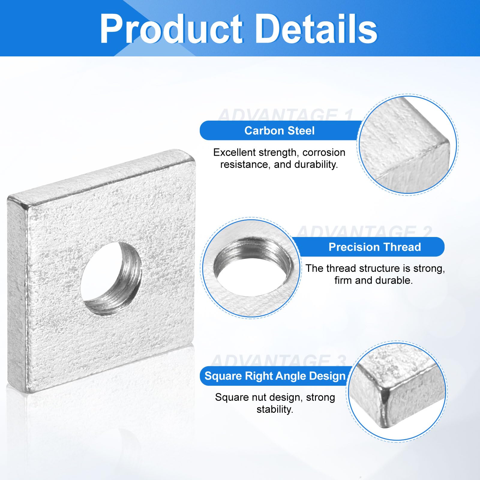 uxcell 200 tuercas cuadradas M6 x 16 mm x 3 mm, acero al carbono, chapado en zinc, tuercas cuadradas de rosca gruesa para reparaciones del hogar e ingeniería profesional, color plateado