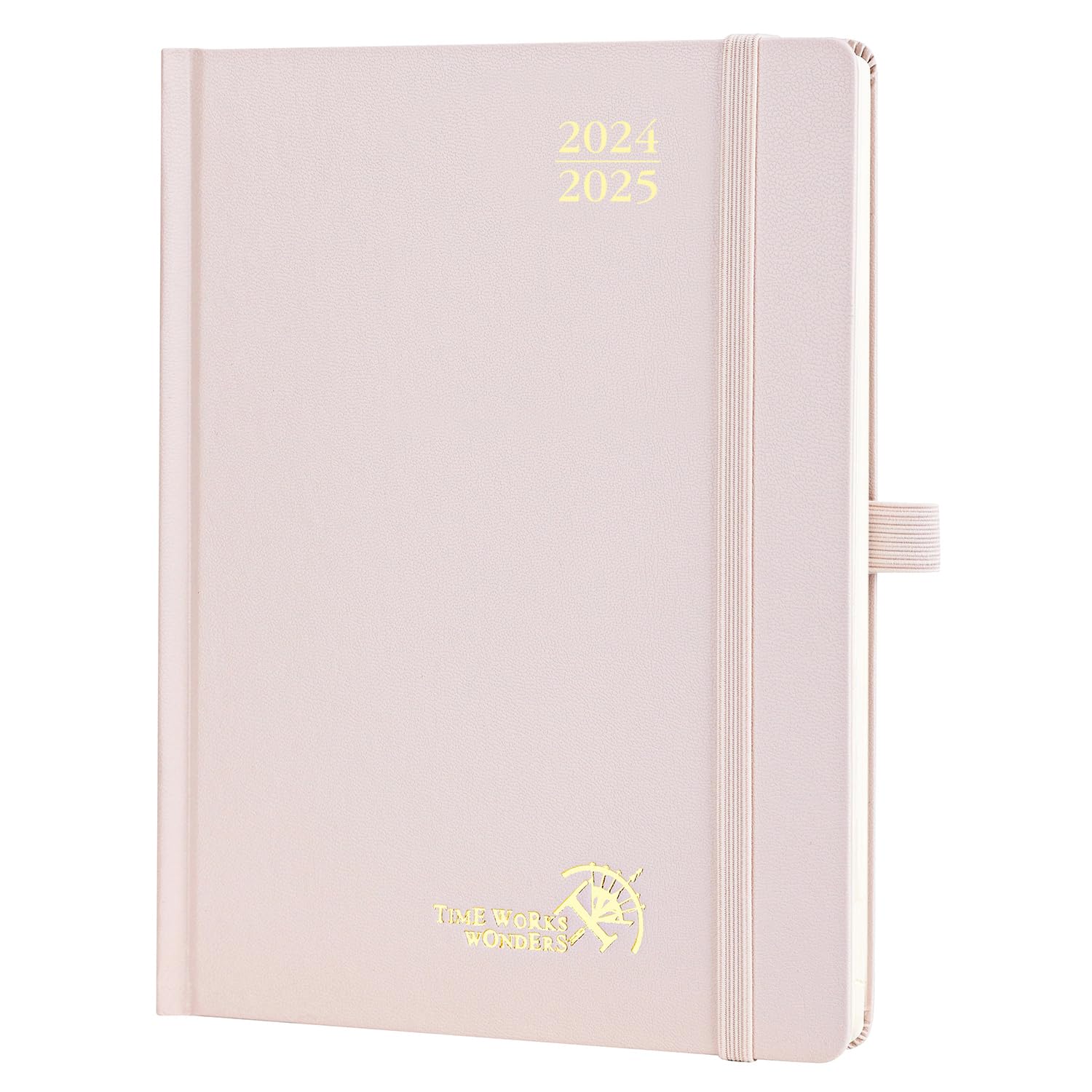 POPRUN Agenda 2024 2025 Semana Vista 22 x 16,5 cm, Tapa Dura Agenda Escolar 17 Meses Semanal de Ago.2024 a Dic.2025, Esquina de Arranque Fácil, 80 GSM Papel, Rosa Claro
