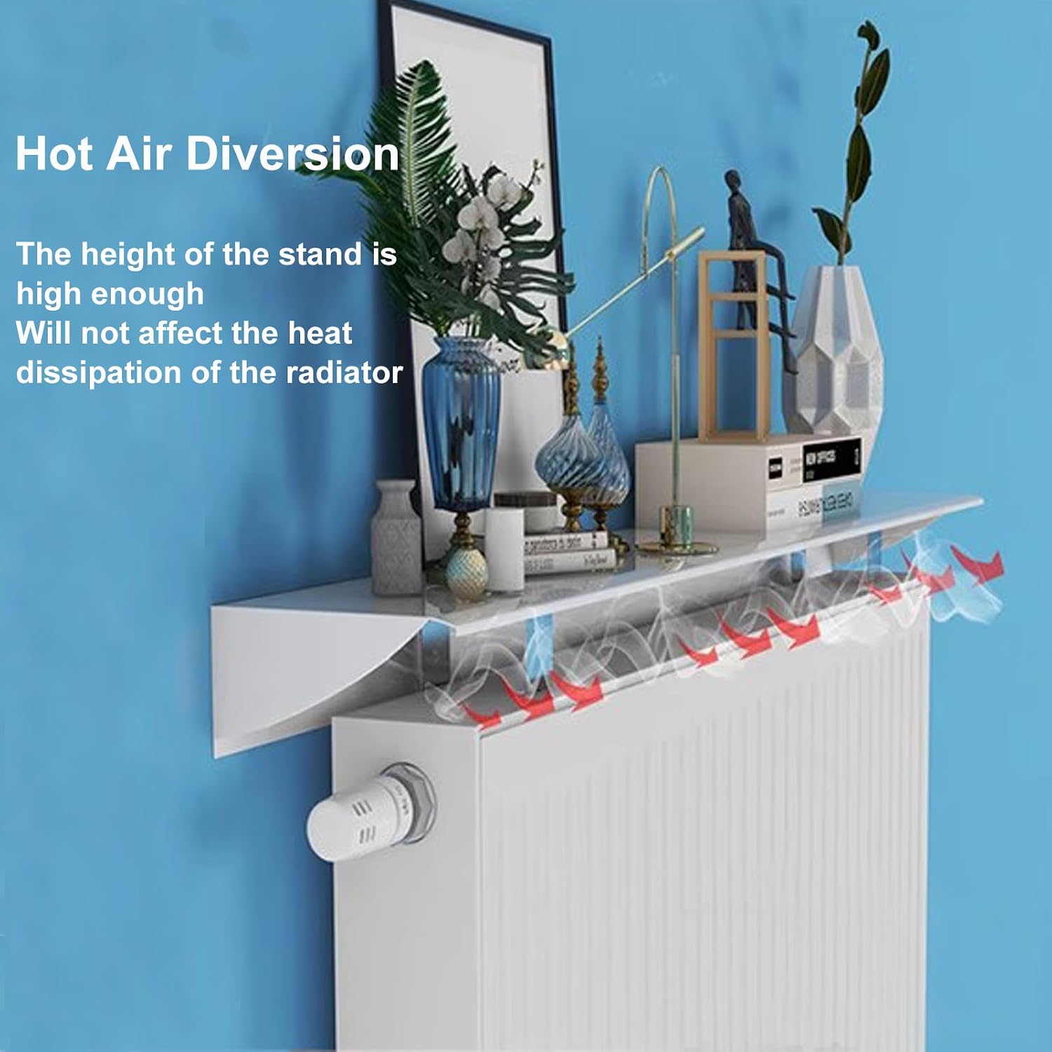 Slim Aluminum Floating Radiator Shelf - No Drilling Wall-Mounted Heater Cover, 14.5cm x 130cm, 20kg Capacity, Stylish Home Decor & Storage Solution with 8cm Bracket,130cm