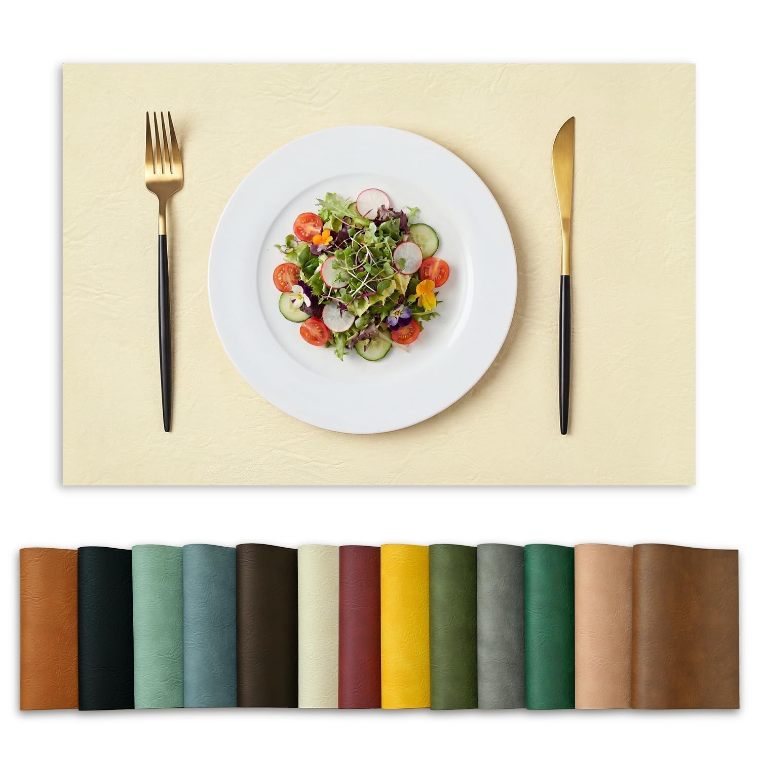Artoid Mode Beige Faux Leather Placemats Set of 6, 30 x 45 cm PU Leather Heat-Resistant Table Mats for Party Kitchen Dining Decoration